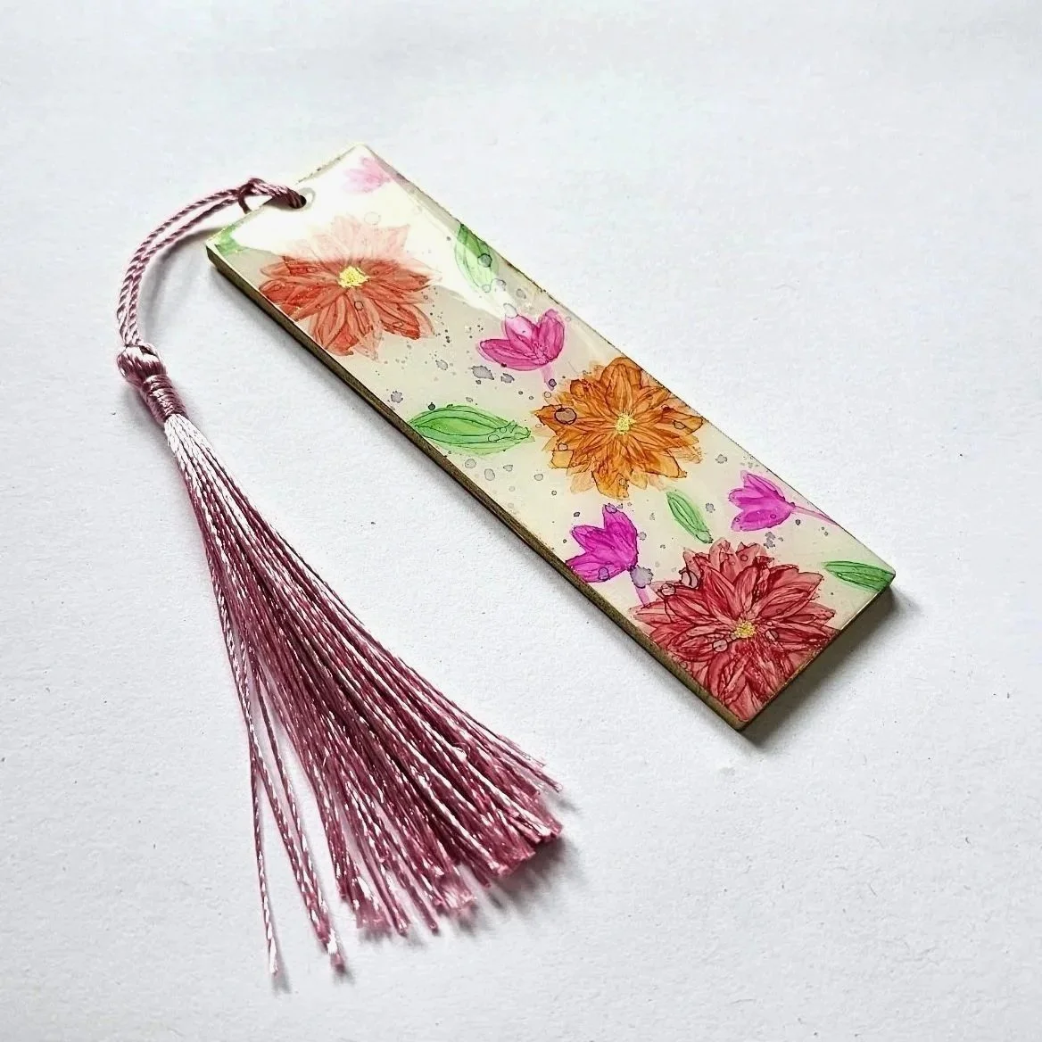 Flower power - alcohol ink and resin bookmark with tassel