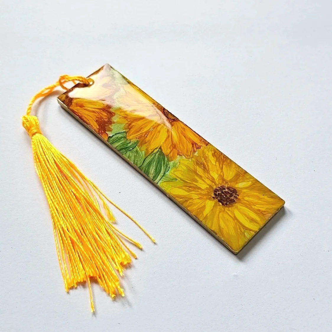Sunflower Sensation - flower alcohol ink and resin bookmark with tassel