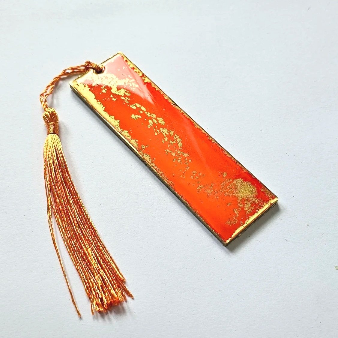 Firestarter - Orange/red and gold alcohol ink and resin bookmark with tassel