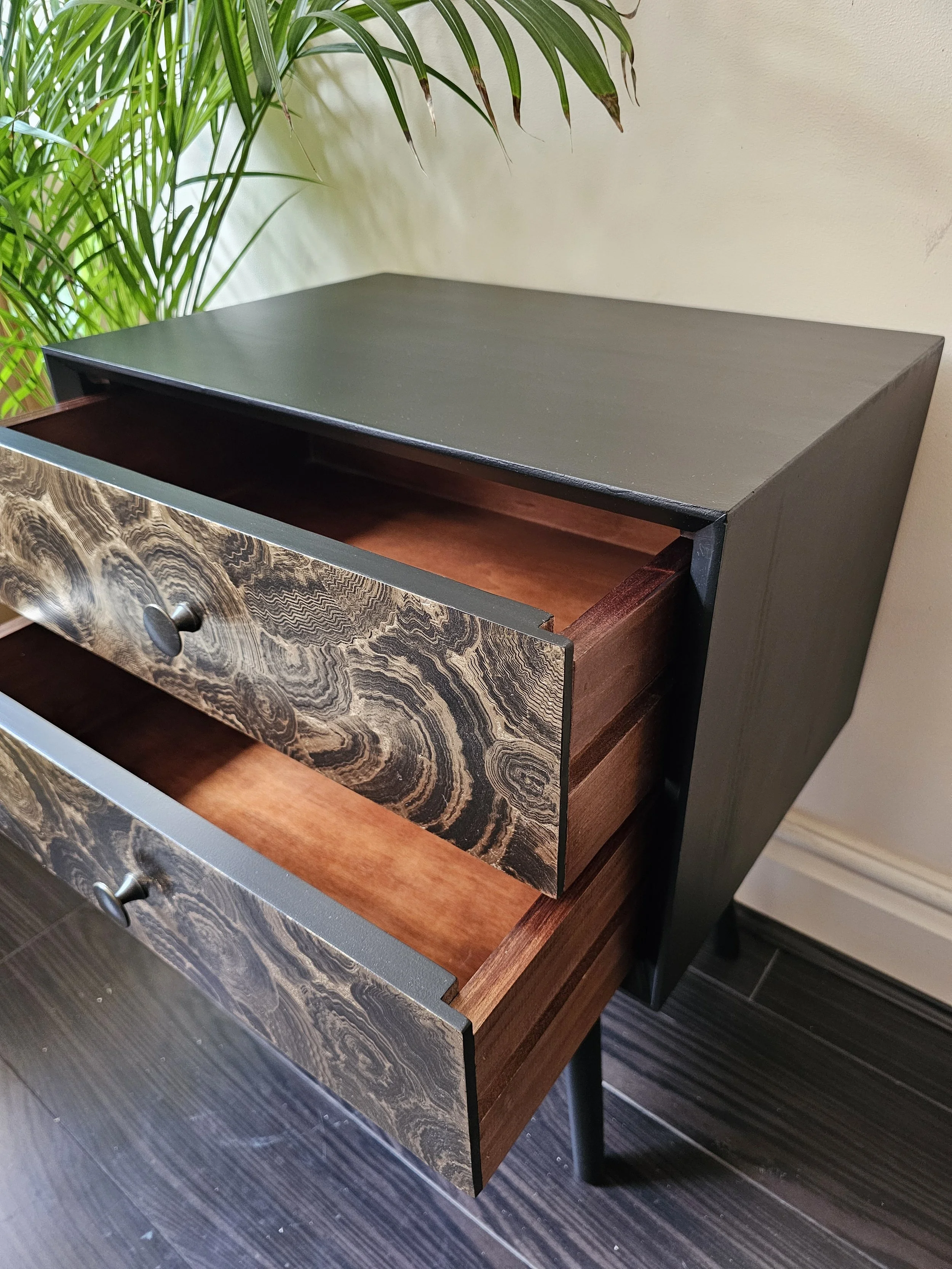 black and gold bedside table with drawers open.jpg