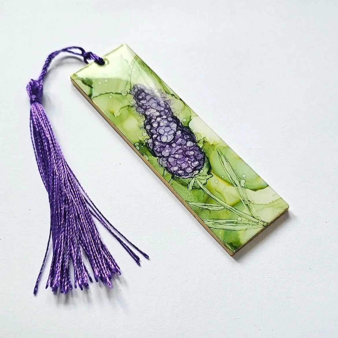 Lavender - flower alcohol ink and resin bookmark with tassel