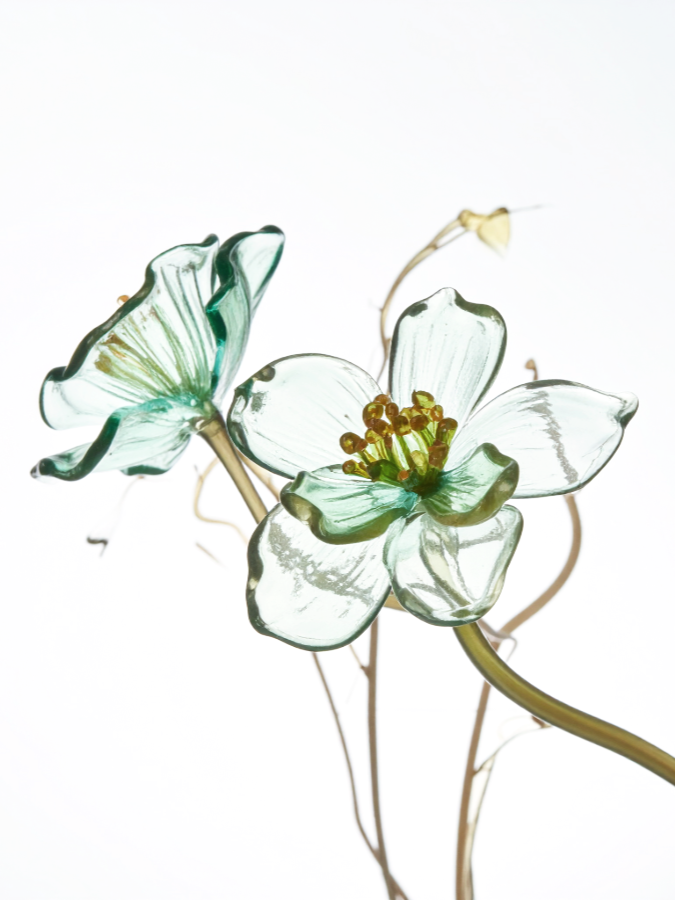 blown glass flowers recycled glass green
