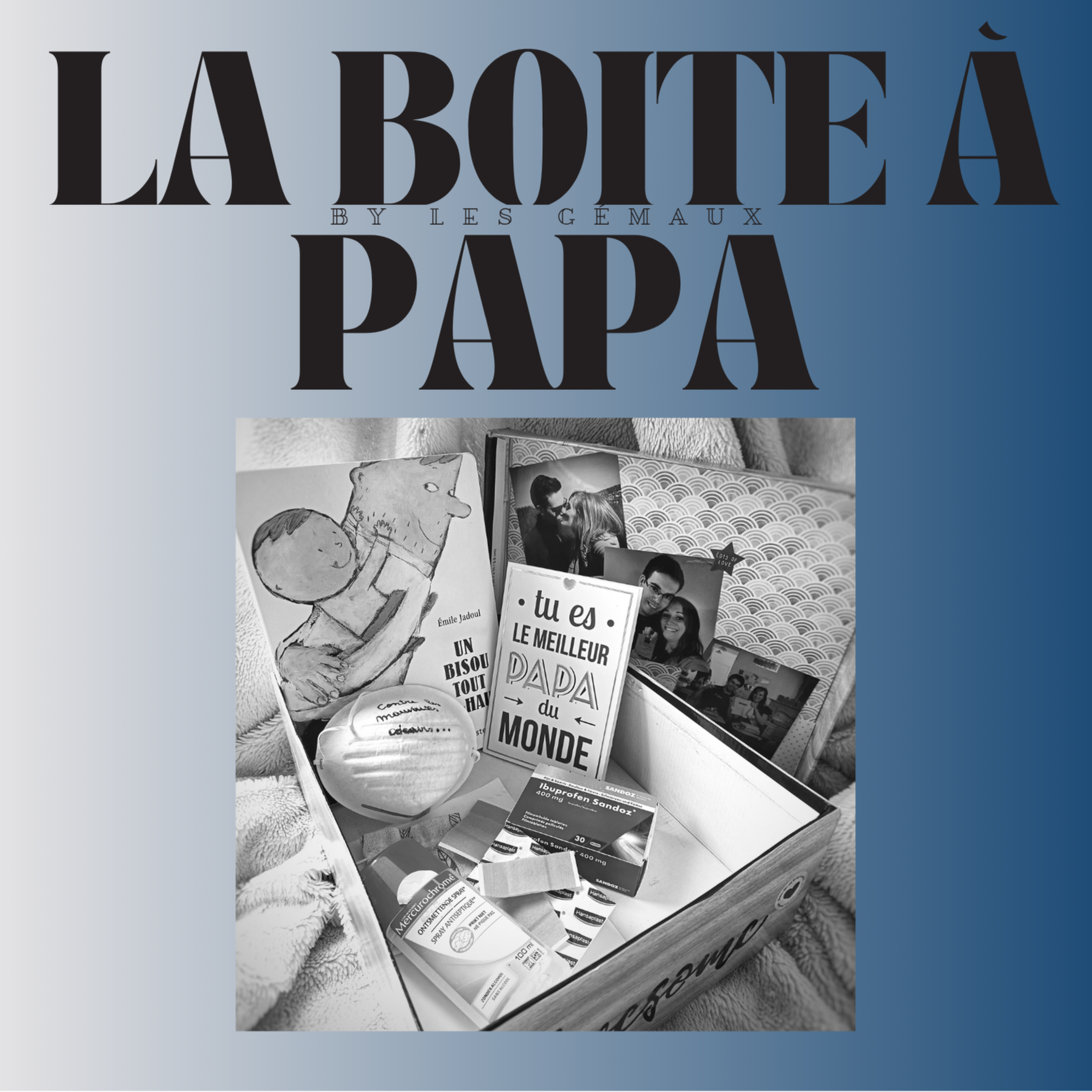 Pochette de l'EP 'La boîte à papa' du duo musical Les Gémaux, Maud Lafontaine et Jérôme Marciniak.