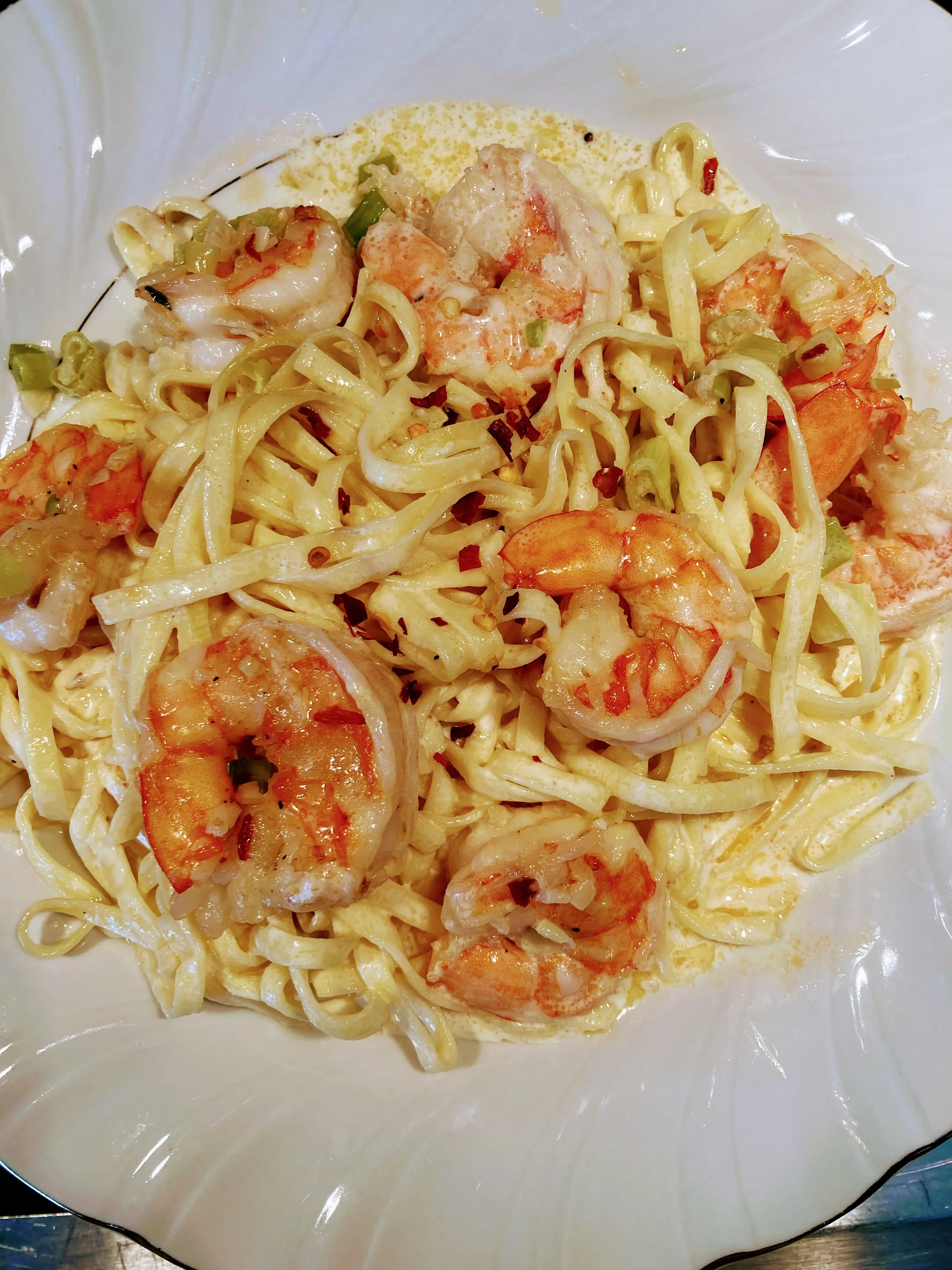 Pâtes crevettes à l’ail