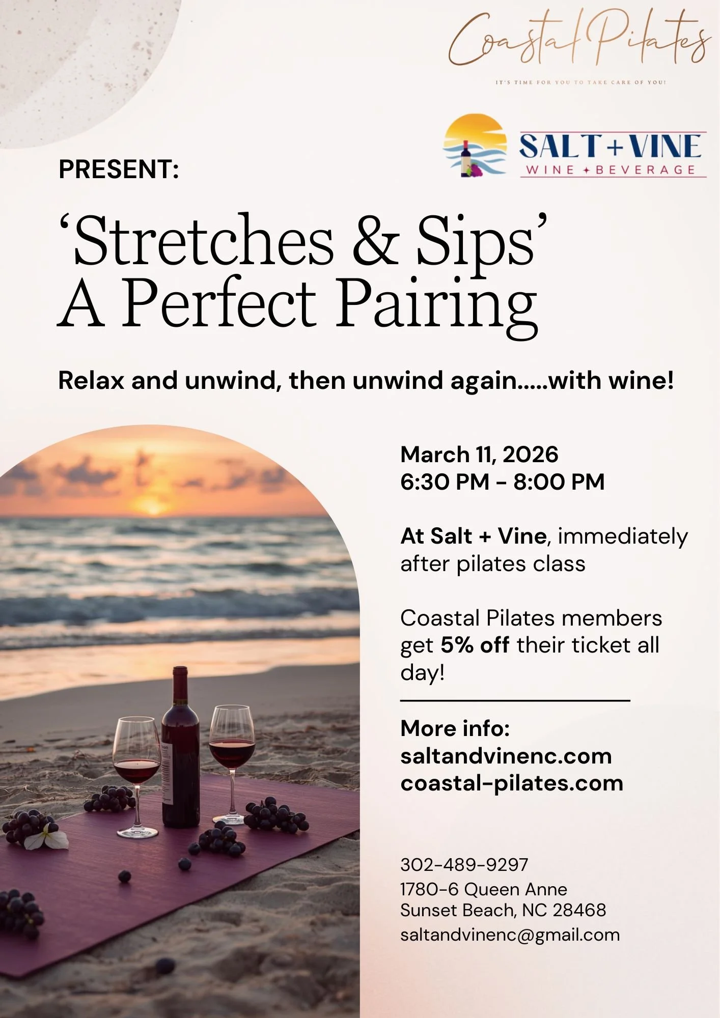 Stretches &amp; Sips Event @ Salt + Vine!