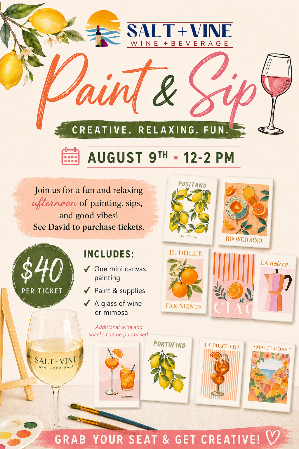 Paint & Sip Event @ Salt + Vine!