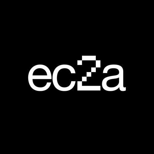 Logo with stylized text 'ec2a' on black background, featuring pixelated style on the '2'.