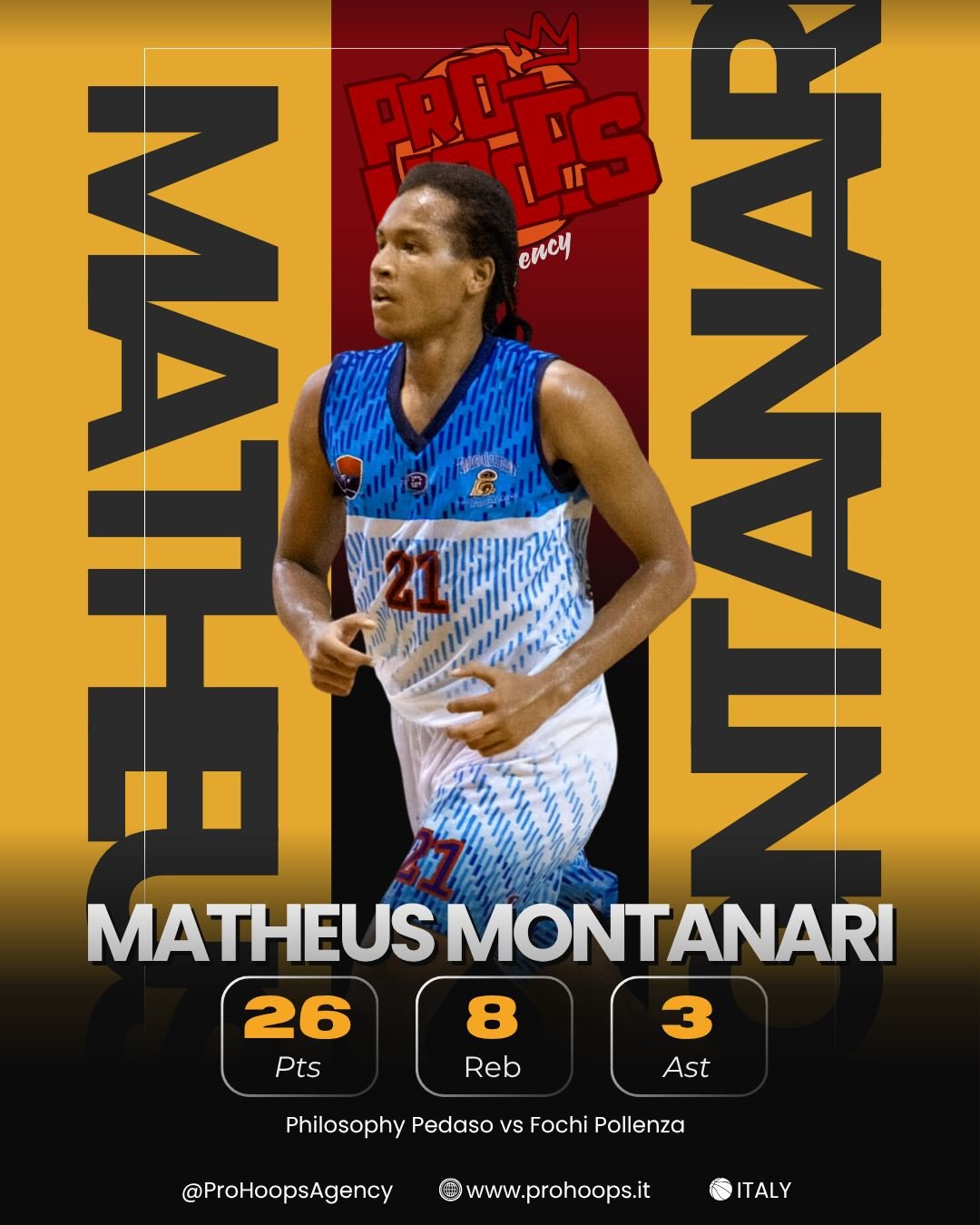 Grande prova di Matheus Montanari nel match @pallacanestropedaso vs @asdfochi! 🔥💪

 Ben fatto, Math, avanti cos&igrave;! 🏀👏

 #ProHoopsAgency #ProHoops #Fip