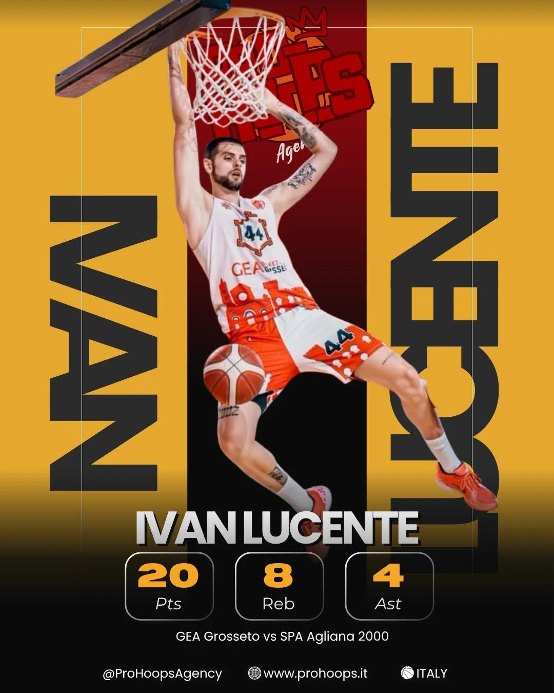 Prestazione da incorniciare per Ivan Lucente nel match tra @gea_basketball_grosseto e @pallacanestro_agliana2000! 👏🔥

Bravo Ivan, continua cos&igrave;! 💪

 #ProHoopsAgency #ProHoops #Fip