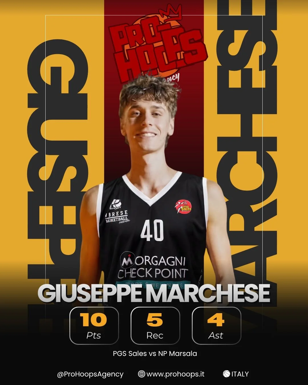 Importante contributo del giovane classe 2007 Giuseppe Marchese nella vittoria di @asd_pgs_sales vs @palamedipower_npmarsala! 🏀🔥

Bravissimo Giuseppe, continua cos&igrave;! 💪

 #ProHoopsAgency #ProHoops #Fip