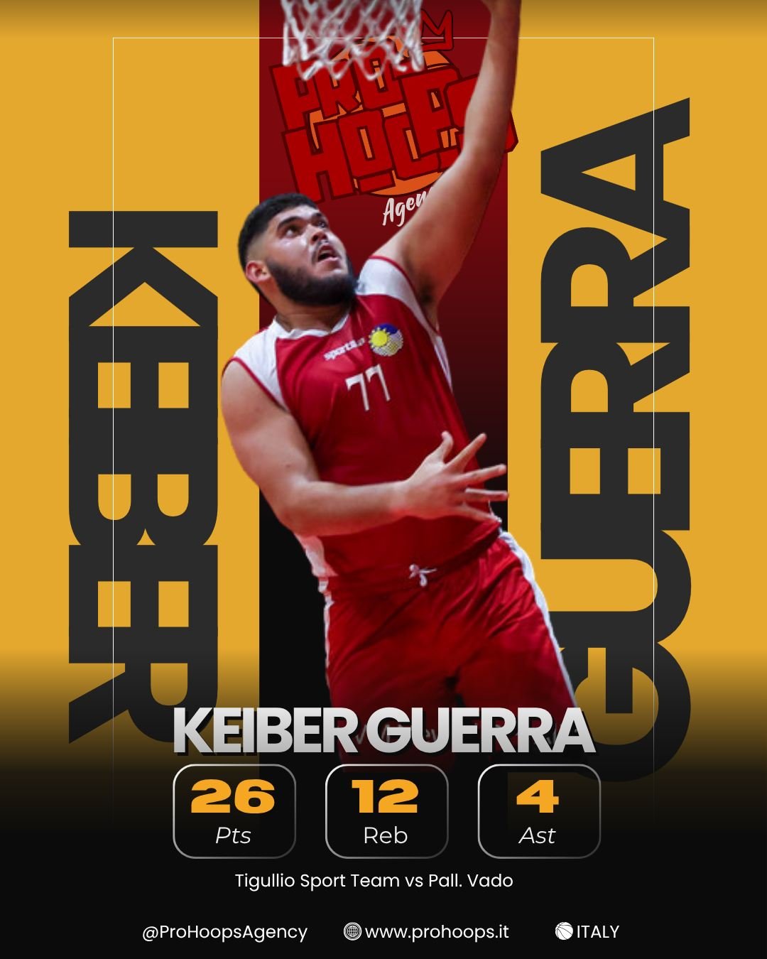 Prestazione determinante per Keiber Guerra nel match @tigullio_basketball_team vs @pallacanestrovado ! 🏀🔥

Forza cos&igrave; Keiber, avanti tutta! 💪

 #ProHoops #ProHoopsAgency #Fip