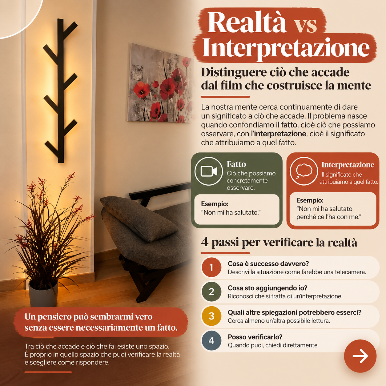Realtà vs interpretazione: distinguere ciò che accade dal “film” che costruisce la mente