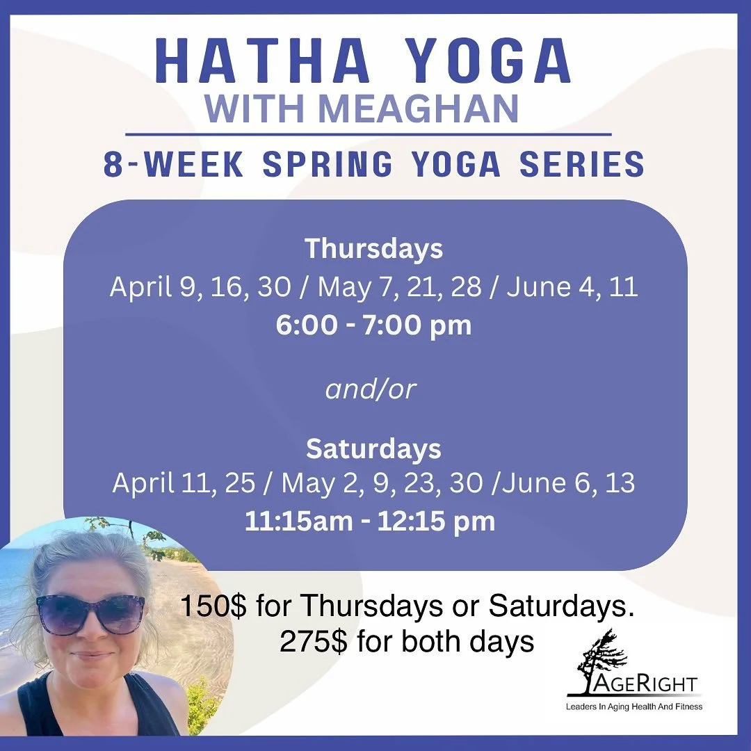 Link in bio to book or email info@ageright.net

Hatha yoga strikes a balance between effort and ease. Classes begin at a slower pace and gradually build each week, introducing new poses while reinforcing foundational yoga principles. Postures may inc