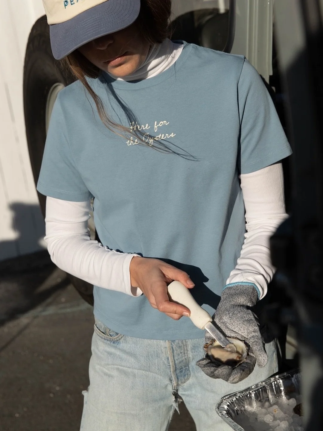 Here for the oysters&hellip; even in the parking lot.

Our women&rsquo;s tee available online at rs-supplyco.com and in-store @thebaitshopinc