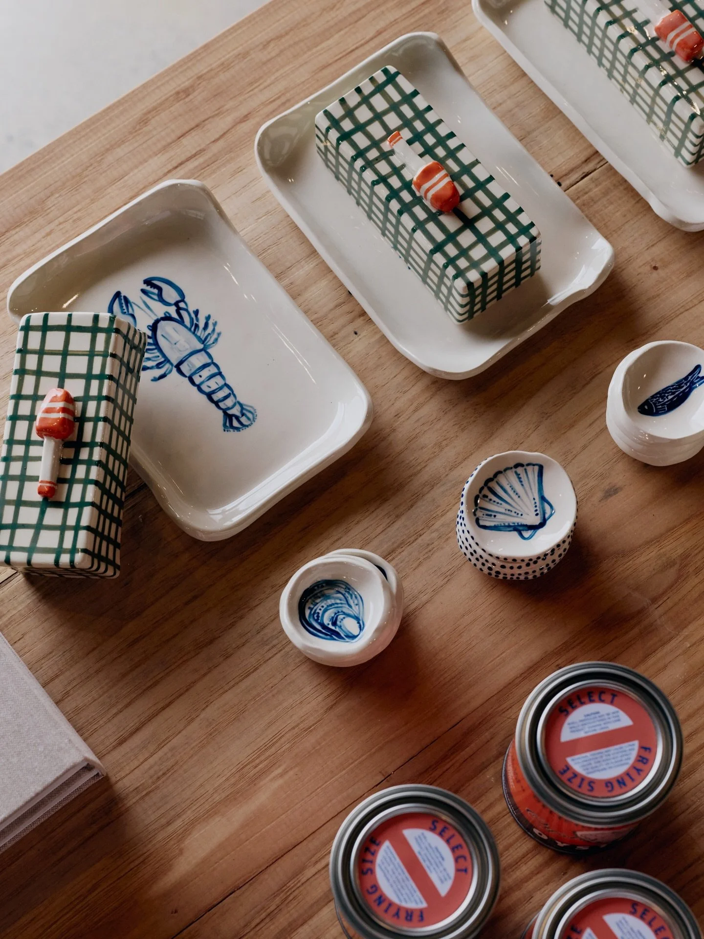 New in the shop: handmade ceramics by Gabrielle Jolie. Crafted from her studio just outside Portland, Maine, each piece is hand-built, individually illustrated, and completely one of a kind. Inspired by the sea with just the right touch of whimsy, th