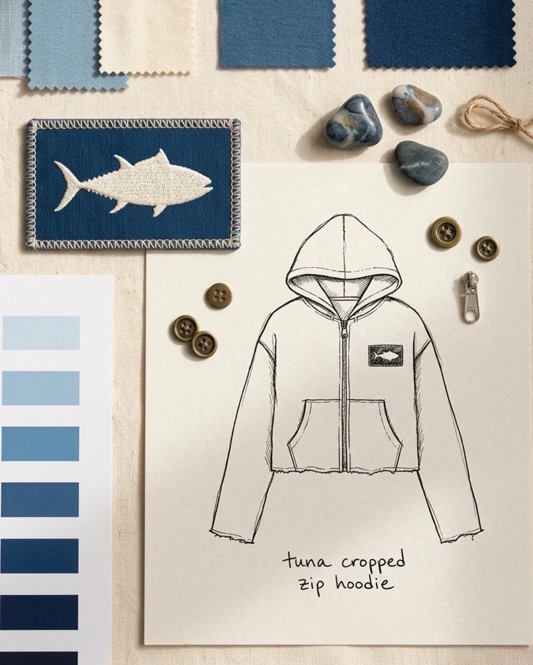Our cropped zip hoodies are now in stock in-store at @thebaitshop! Available in cream 🤍 and ocean blue 💙