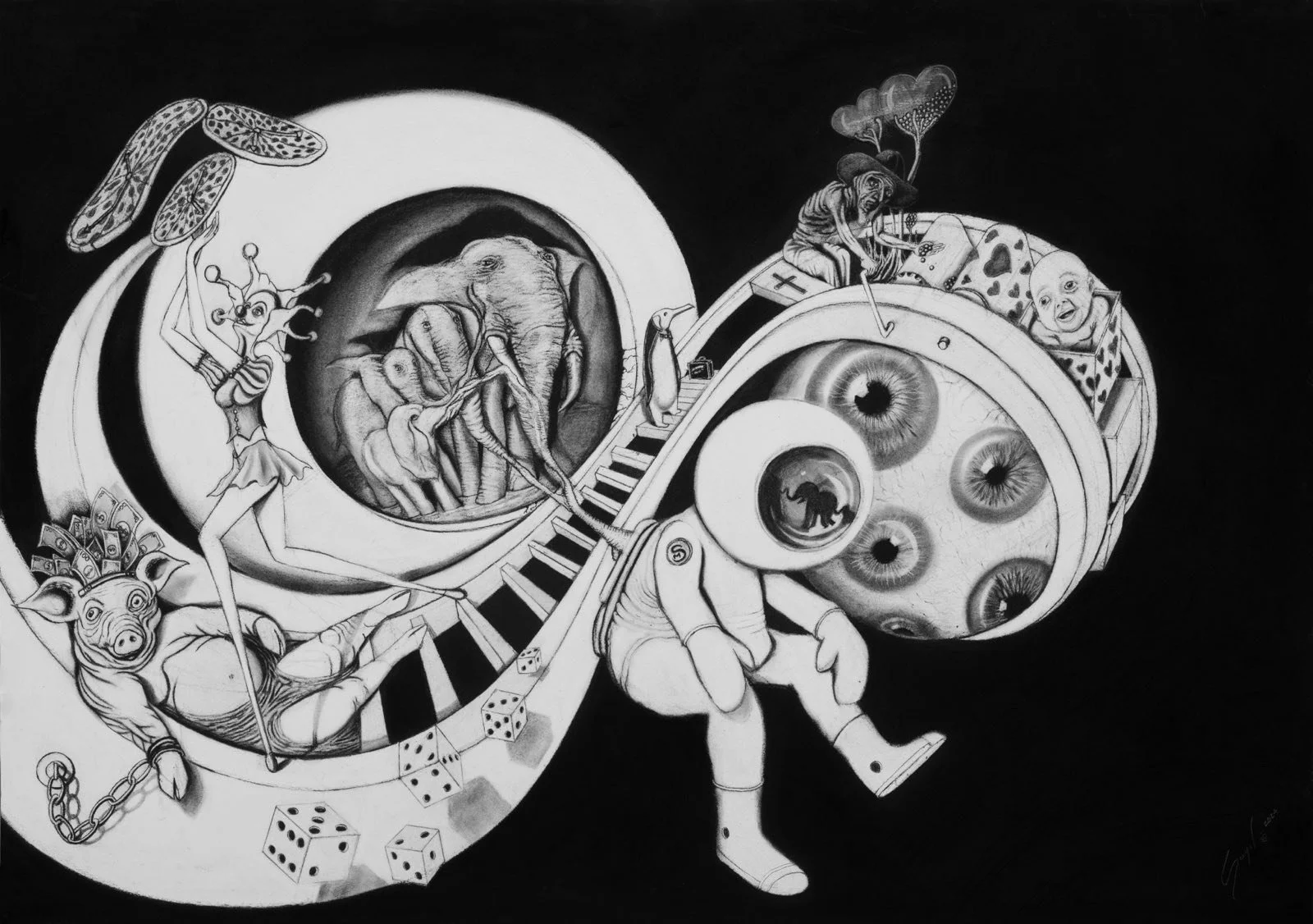 Allegory Of Life: charcoal on paper
