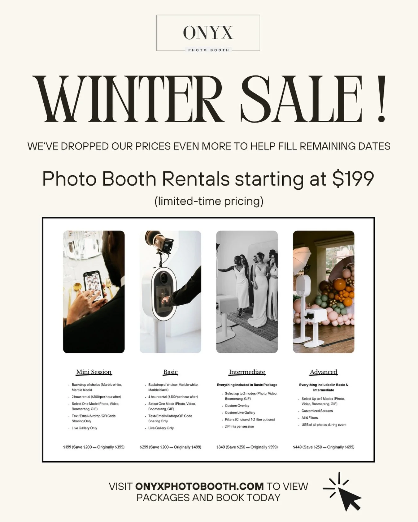 🚨 Unbeatable pricing 🚨
We&rsquo;re offering photo booth rentals starting at $199
You won&rsquo;t find prices this low anywhere else.

Perfect for birthdays, parties, and events of all kinds.
Message us today to secure your date.