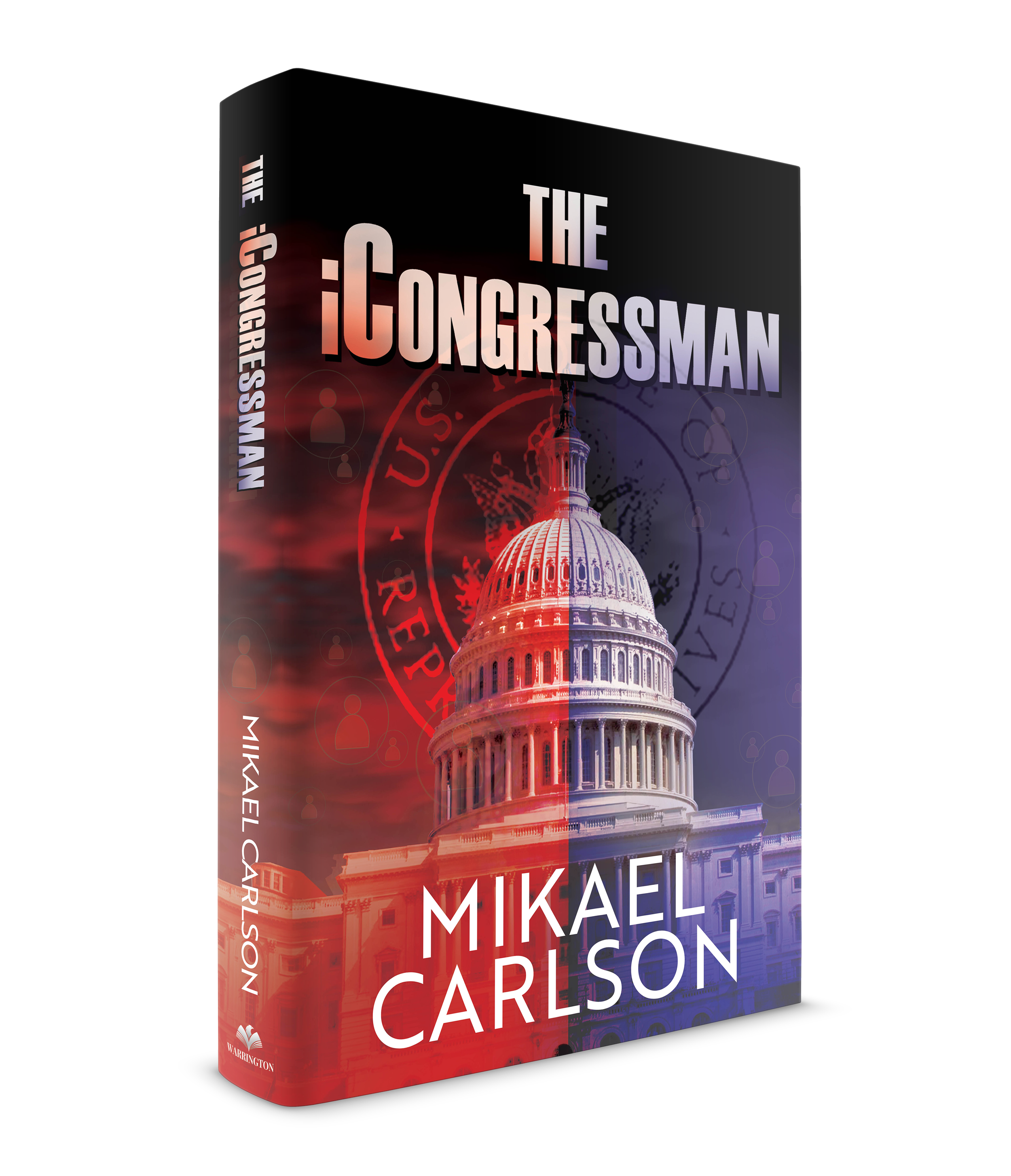 Book cover of 'The iCongressman' by Mikael Carlson featuring the U.S. Capitol with a red and blue color scheme.