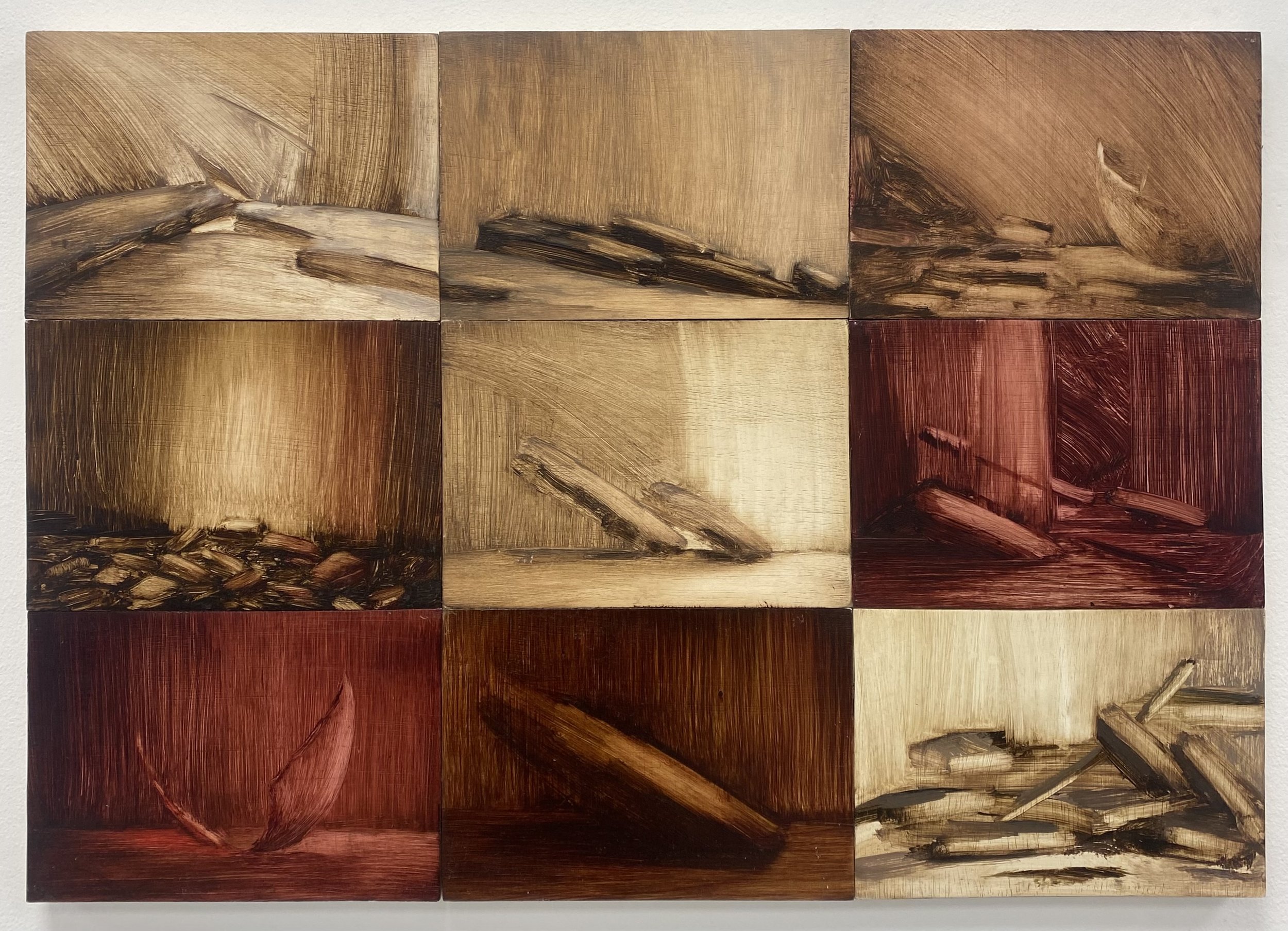 Polyptych
Oil on Plywood
2025
15 cm x 21 cm (x 9)