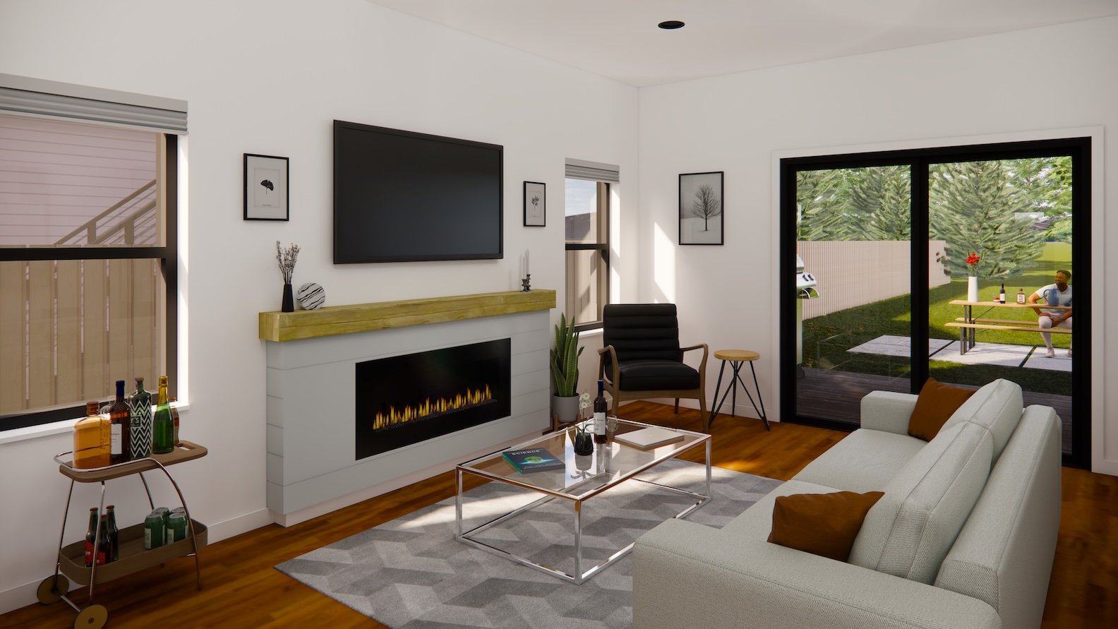 Twin Slides Victor Idaho Home Interior Living Room Rendering - Telemark Model