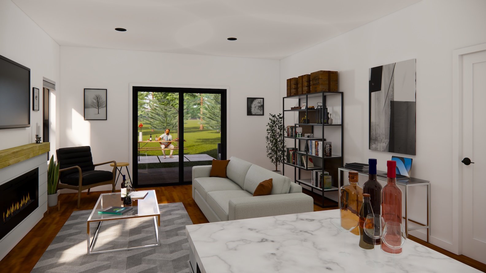 Twin Slides Victor Idaho Modular Home Interior Rendering Living Room - Taylor Model