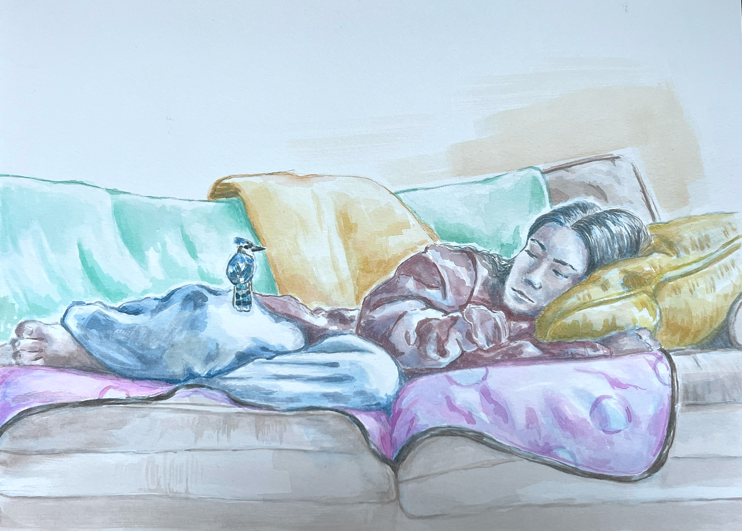 "bluebird nap," watercolor, age 20