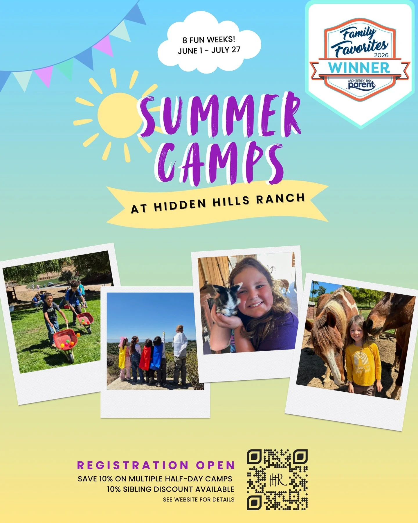 ☀️ Summer Camps at Hidden Hills Ranch are back.

Horses, animals, creativity, and outdoor adventures all summer long.

From Pony Camp to Horse Camp and themed half-day camps, there is something for every young animal lover.

✨ 8 fun weeks of camp: Ju