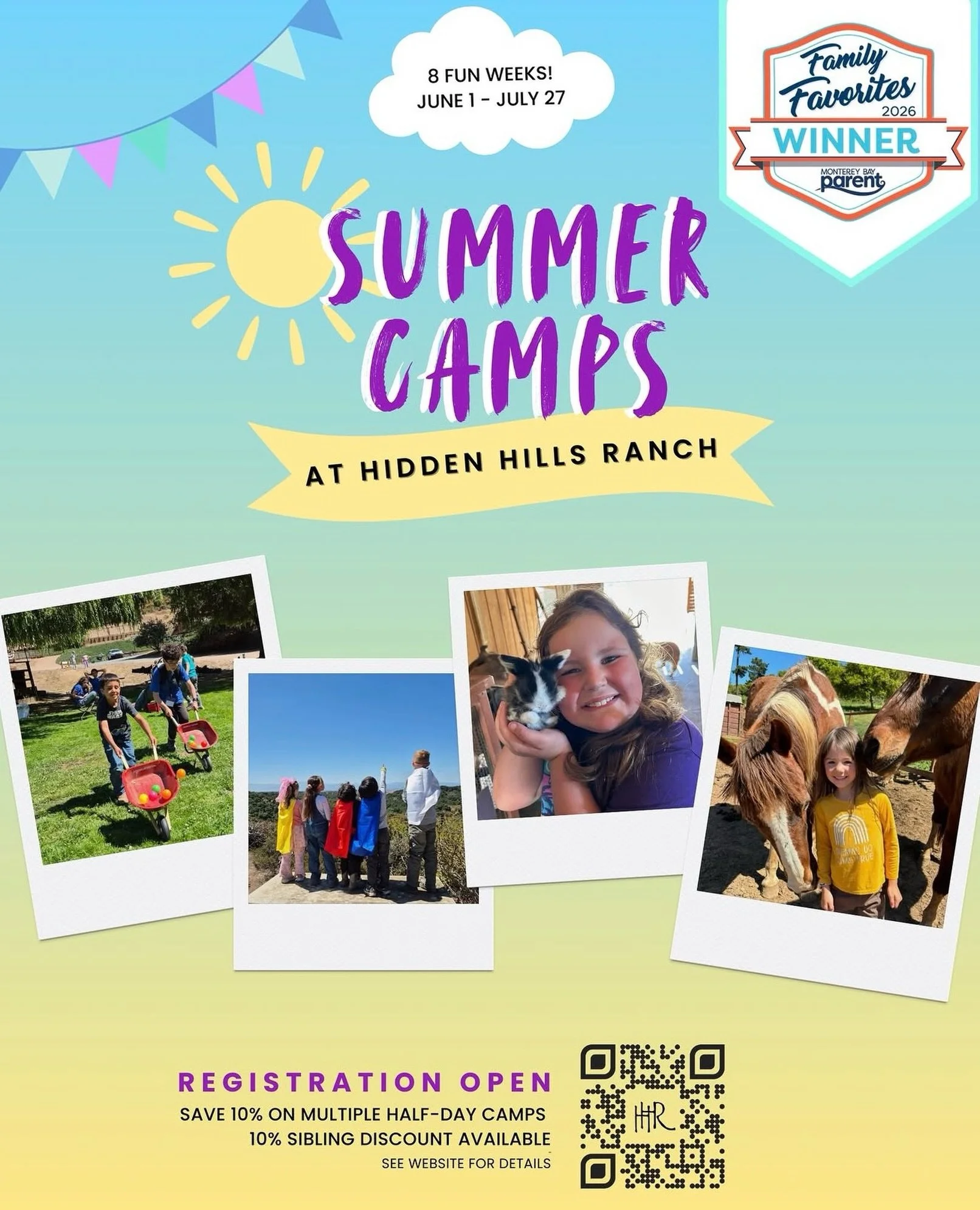 ☀️ Summer Camps at Hidden Hills Ranch are back.

Horses, animals, creativity, and outdoor adventures all summer long.

From Pony Camp to Horse Camp and themed half-day camps, there is something for every young animal lover.

Registration is now open!