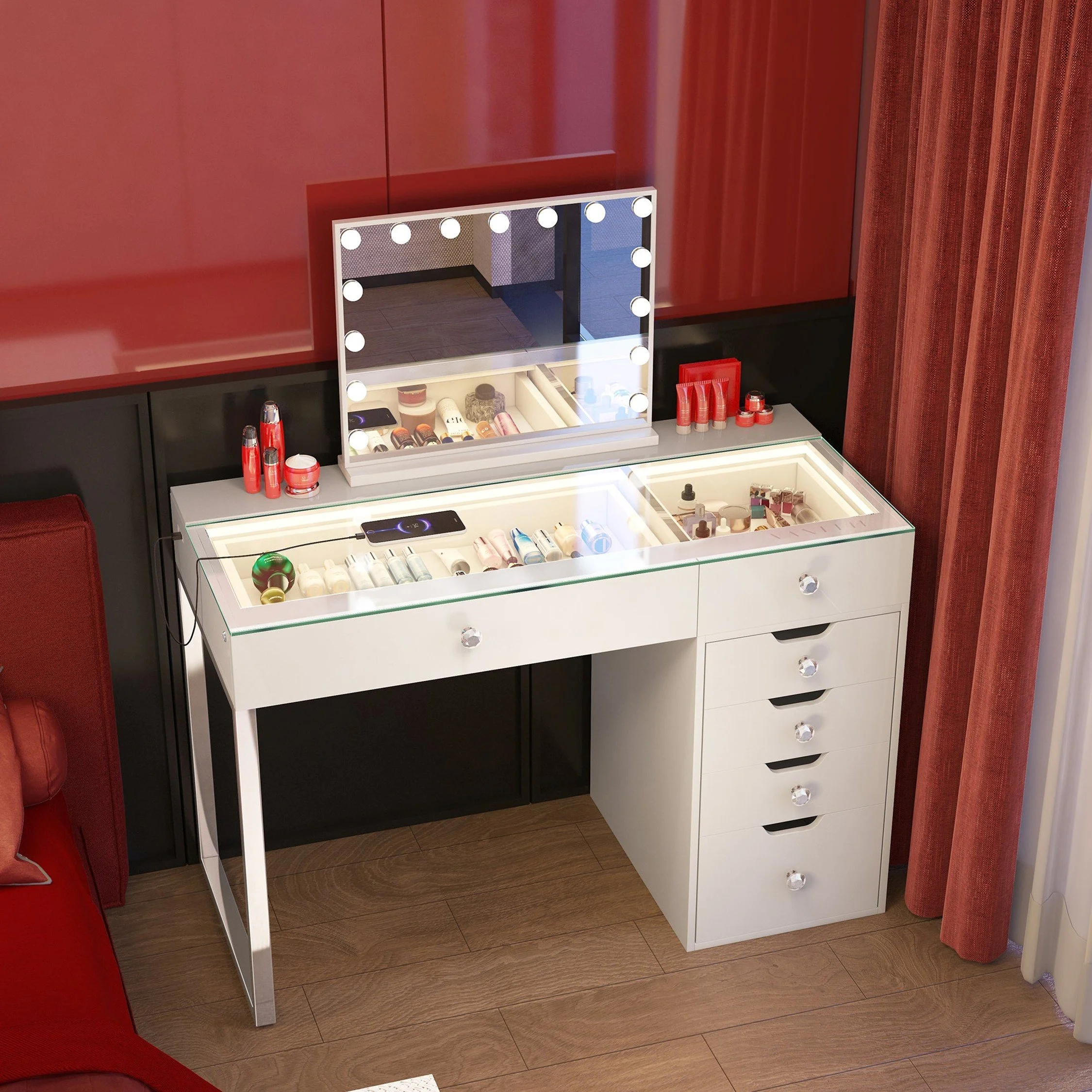 Diana Vanity Desk Pro - 6 Storage Drawers ( desk  only)