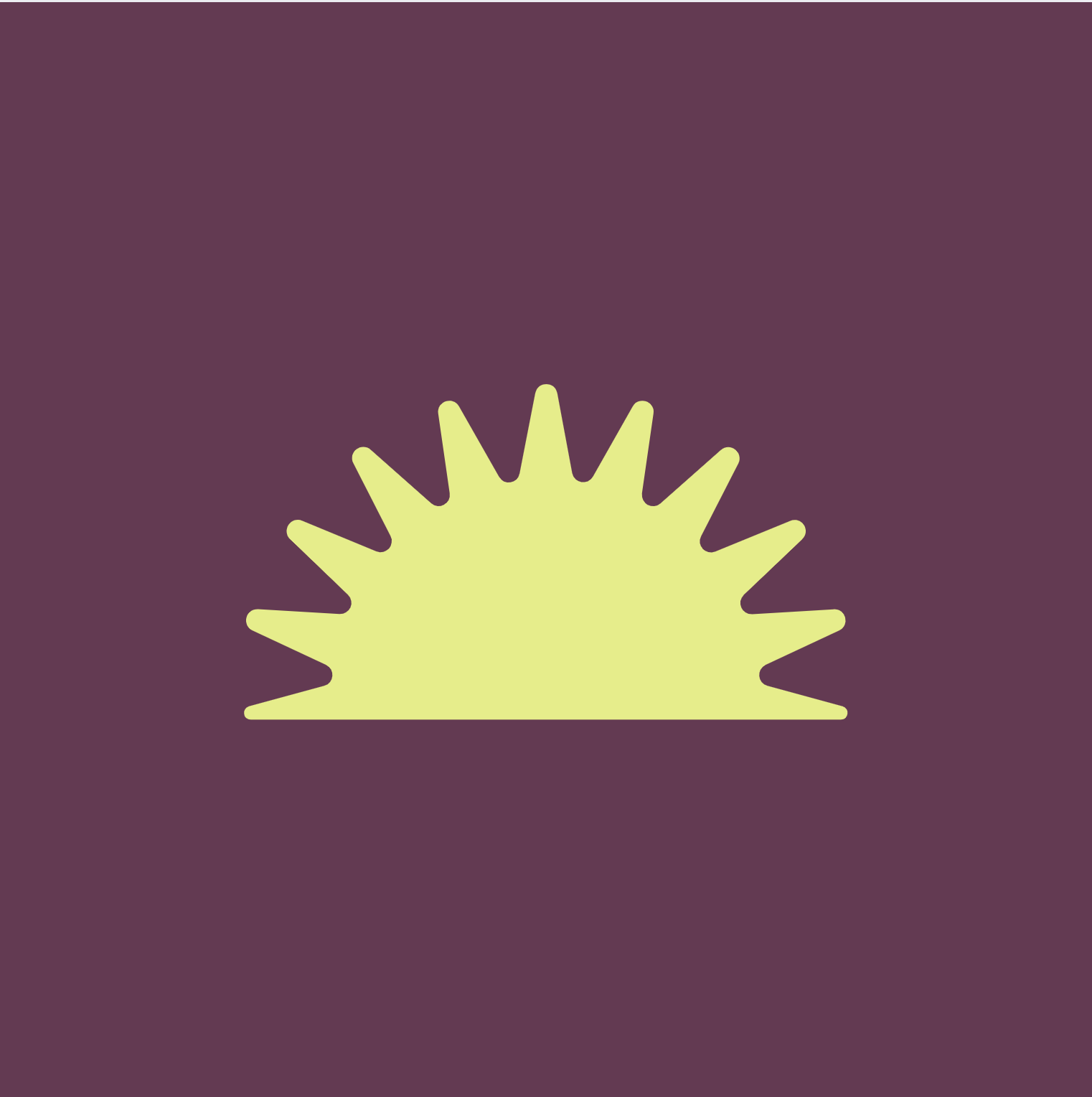 Yellow sunburst graphic on a purple background