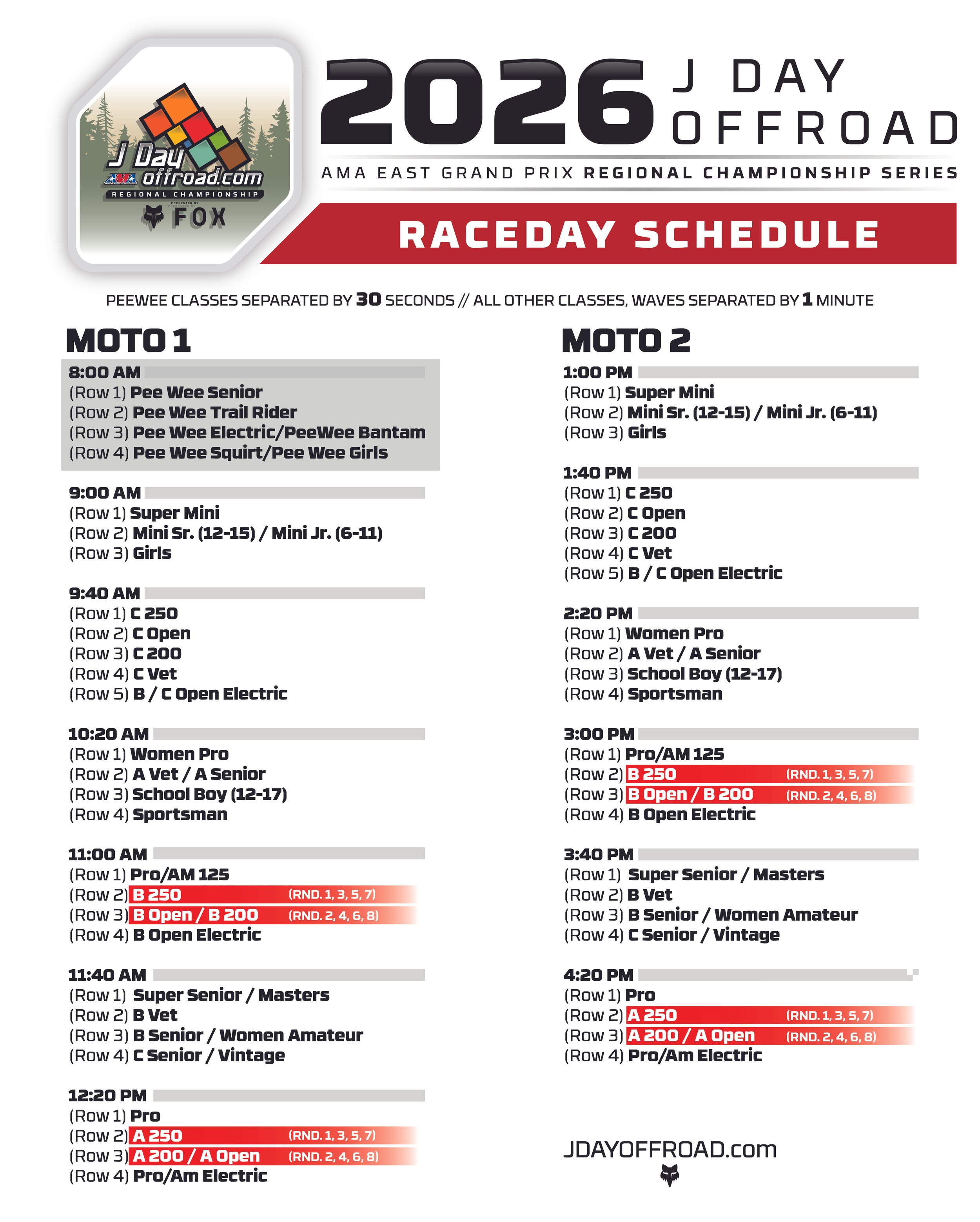 2026 J DAY OFF ROAD | RACE DAY SCHEDULE! 