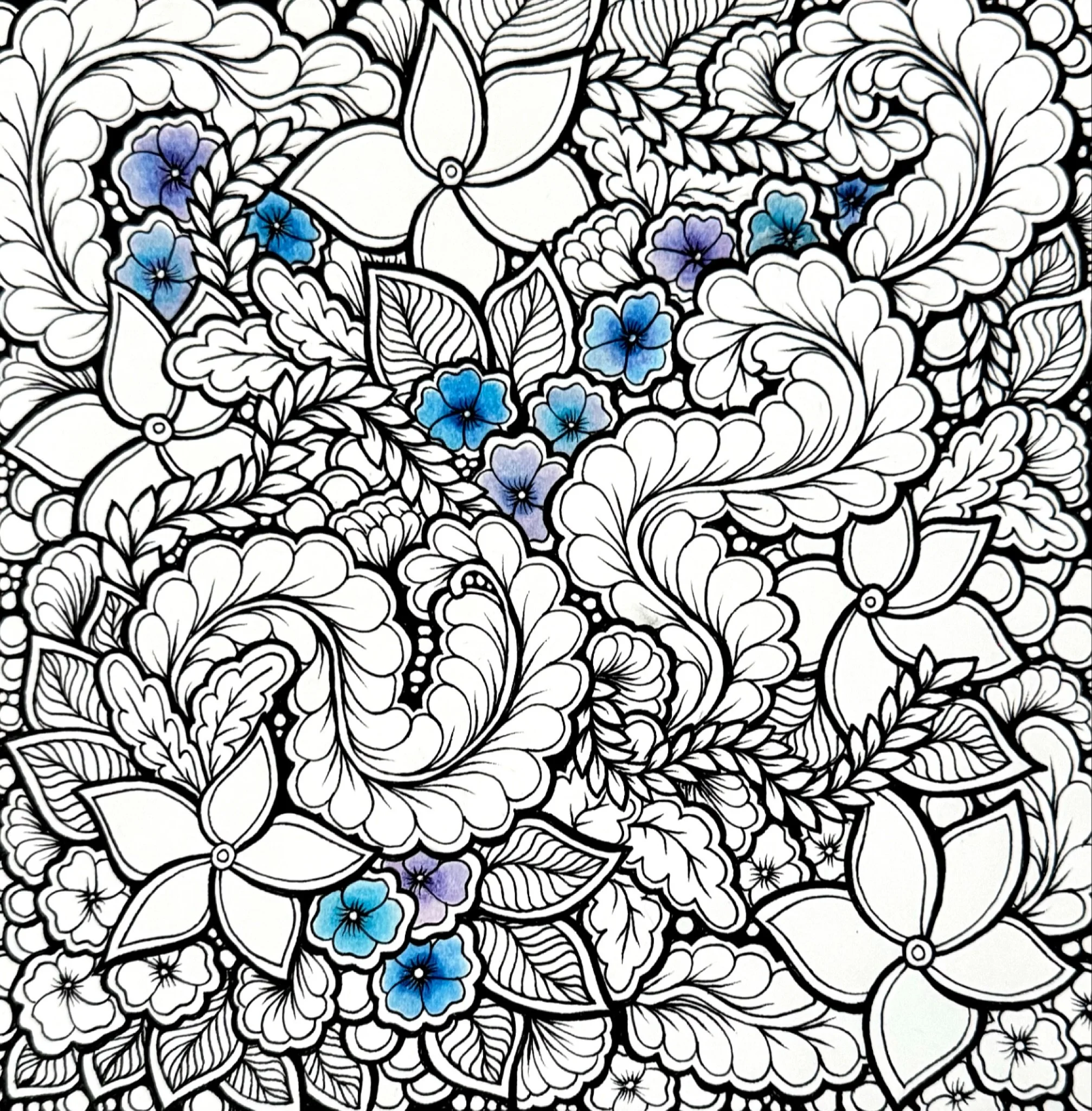 One of my demo pieces from a recent market. It&rsquo;s going to be blue blue blue, all the wintry blues, in spite of the fact I drew a bunch of fall leaf shapes. Makes sense where I&rsquo;m from, because fall is but two days long here, but winter is 