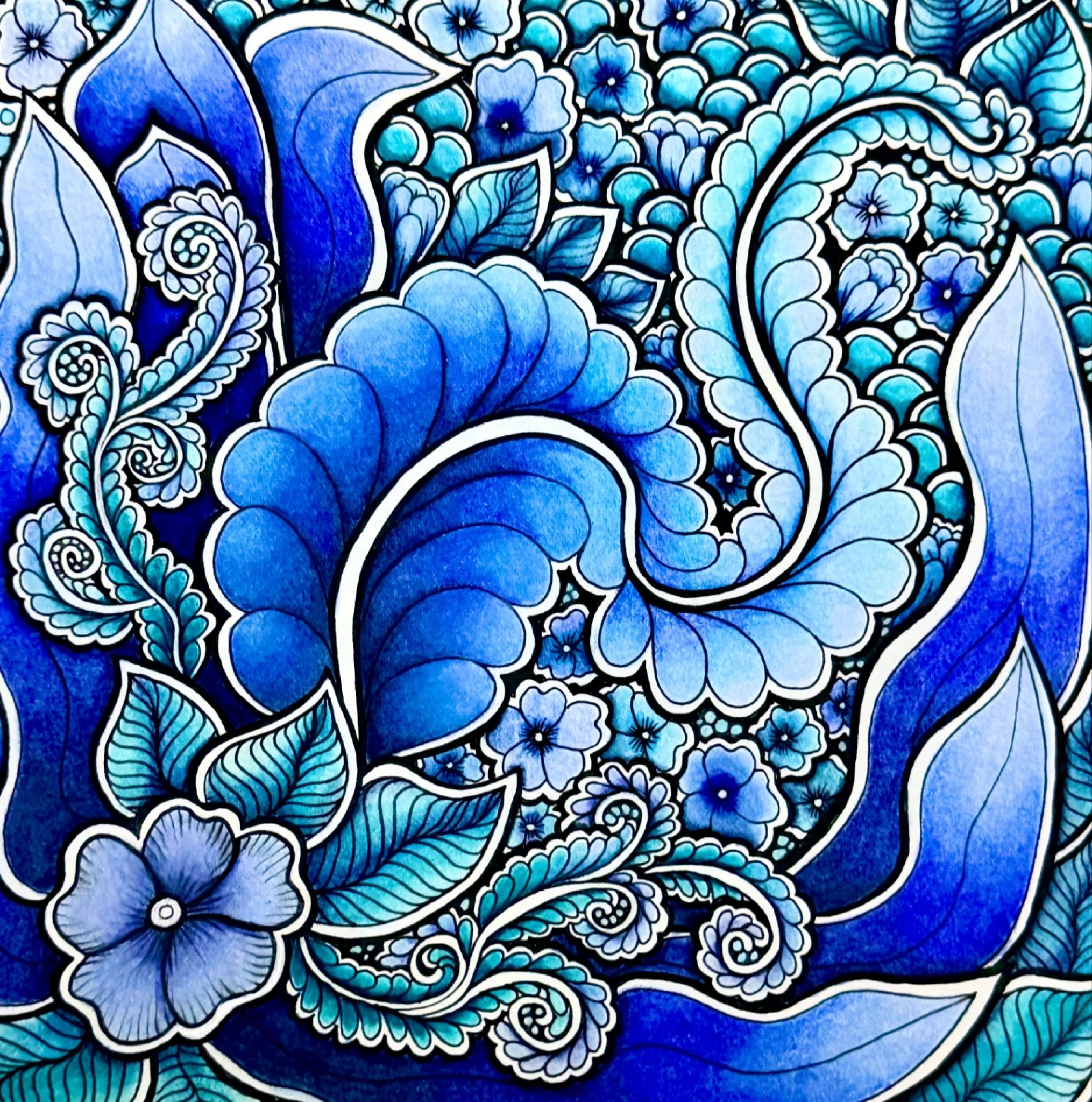 On this one, I wanted to challenge myself with a restricted palette. And it was WAY harder than you&rsquo;d think. I almost caved halfway through &mdash; almost went with yellow and orange for the flowers &mdash; but I stayed true blue in the end. 

