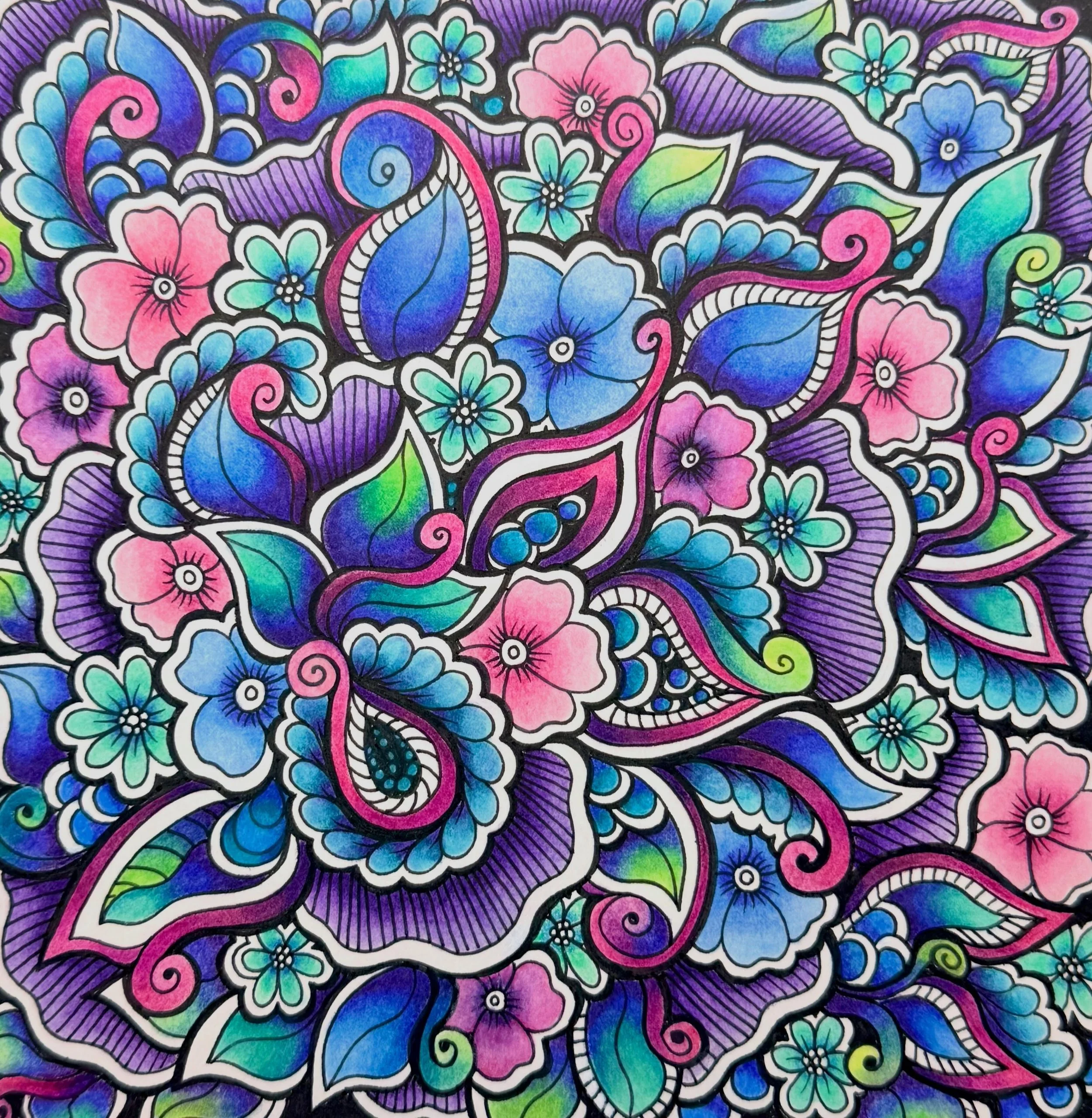 I changed up my drawing approach on this one, which means it needed a slightly different approach to colour too.  So I coloured some of the outlines instead of leaving them white. That left me with less defined details in places, but still overall a 