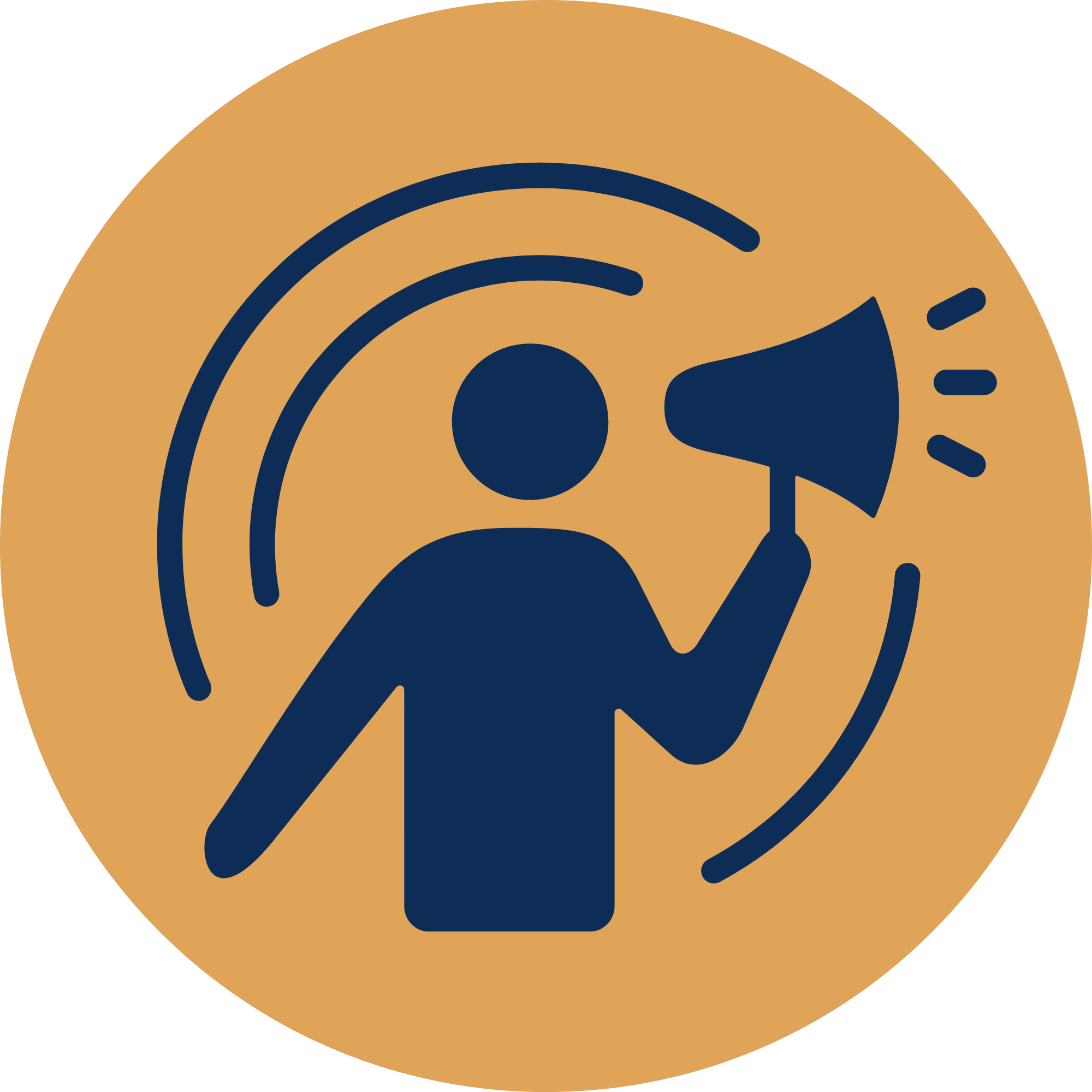 Illustration of a person holding a megaphone, surrounded by circular sound waves, on an orange background.
