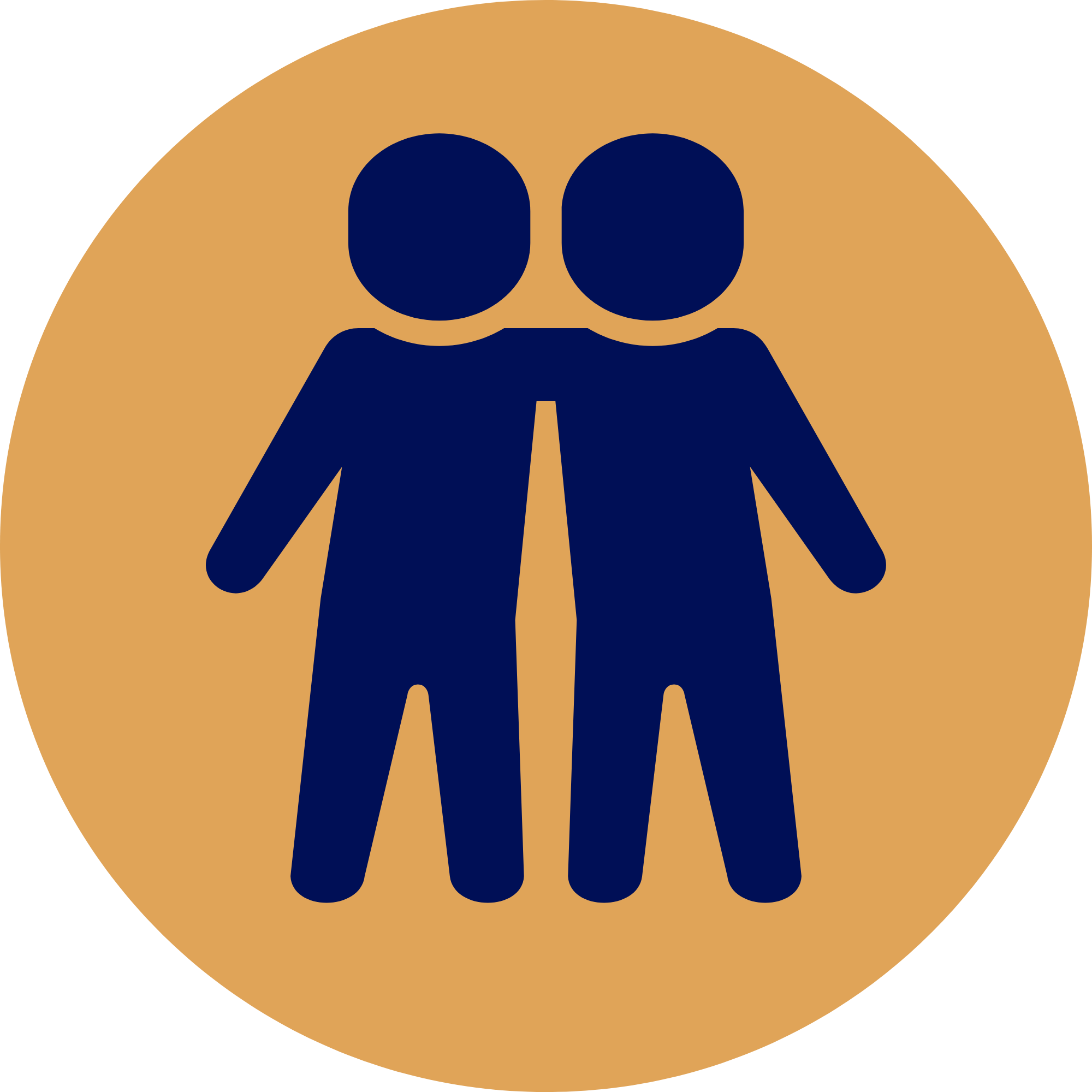 Icon of two people standing side by side on a beige circular background.