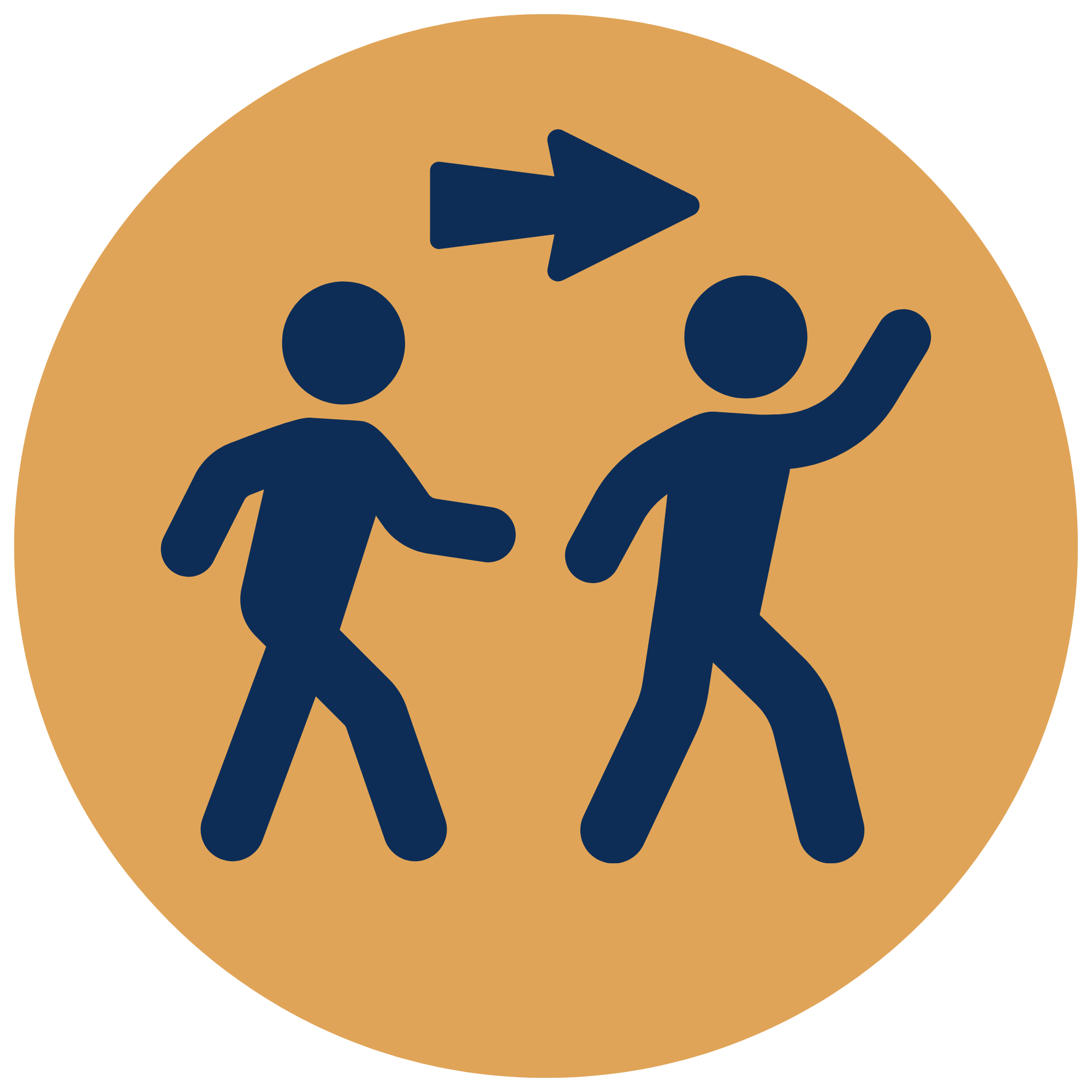 Illustration of two humans with one holding an umbrella over the other, set against an orange circular background.