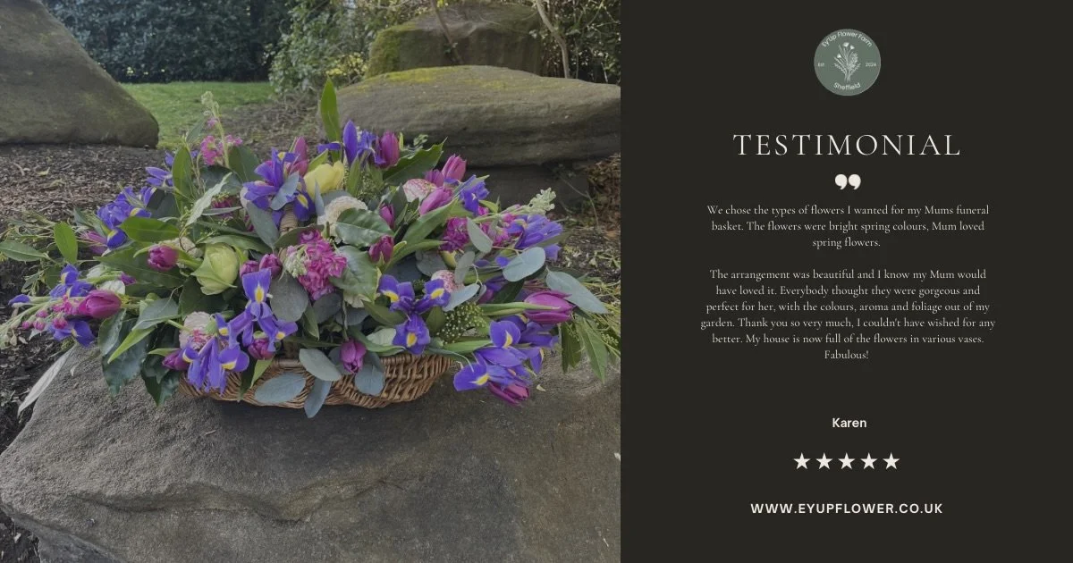 It was a privilege to create farewell flowers for Brenda, using her favourite blooms and foliage gathered from her daughter Karen&rsquo;s garden. Together they made a glorious basket of flowers, full of love, memory and the beauty of a life well live