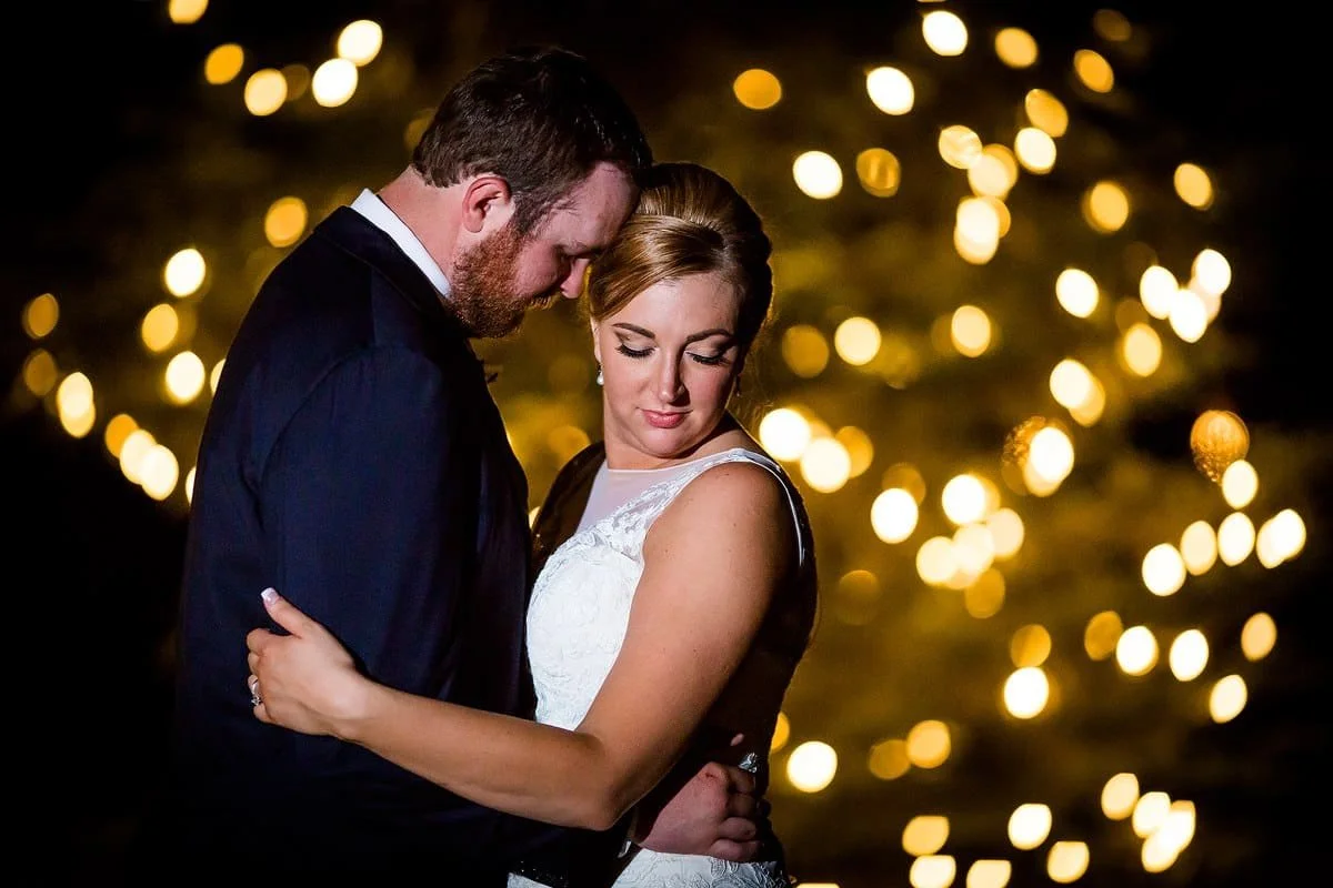 Bride and groom embracing after their unique wedding reception in Colorado