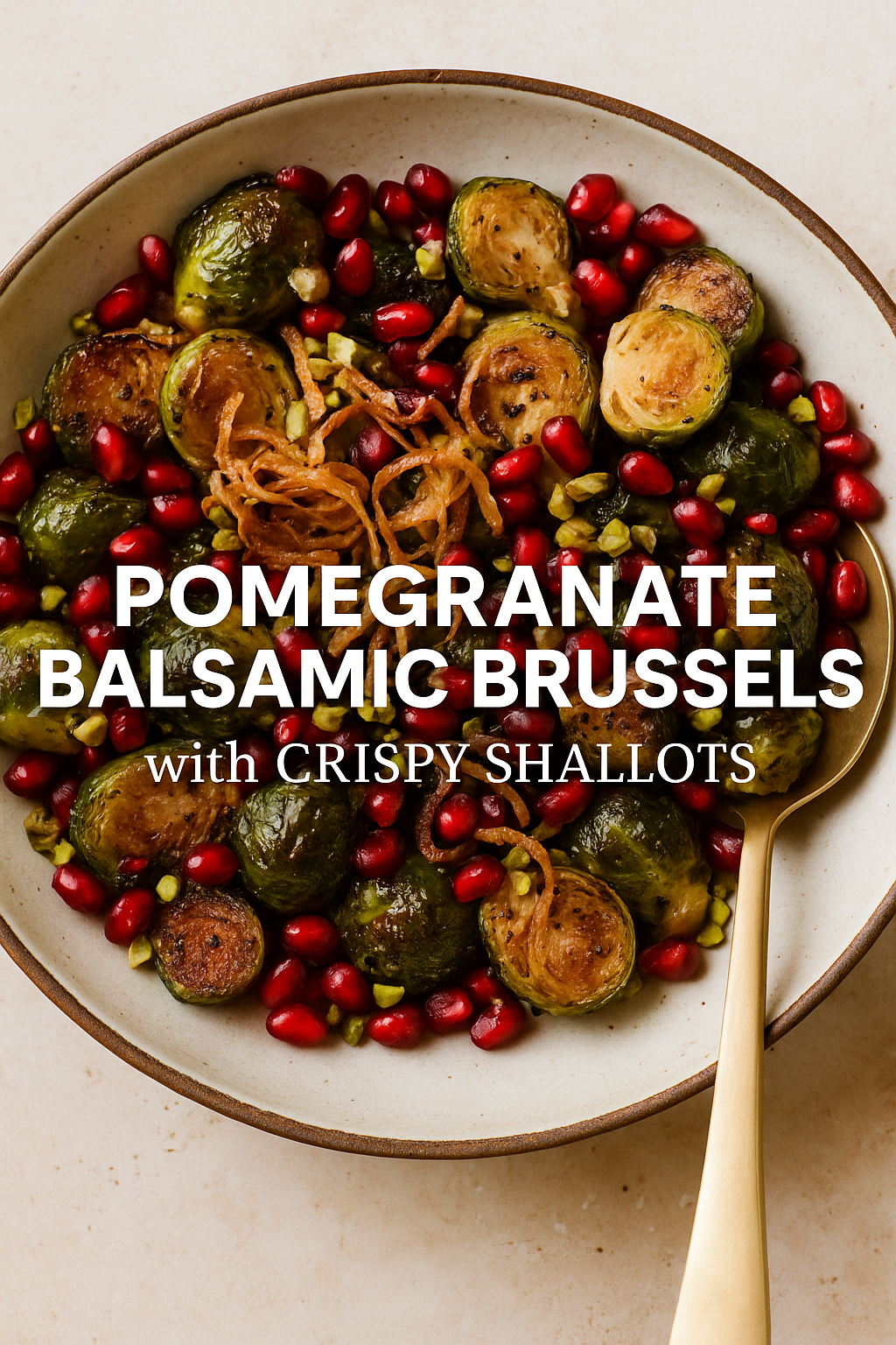 Pomegranate Balsamic Brussels with Crispy Shallots