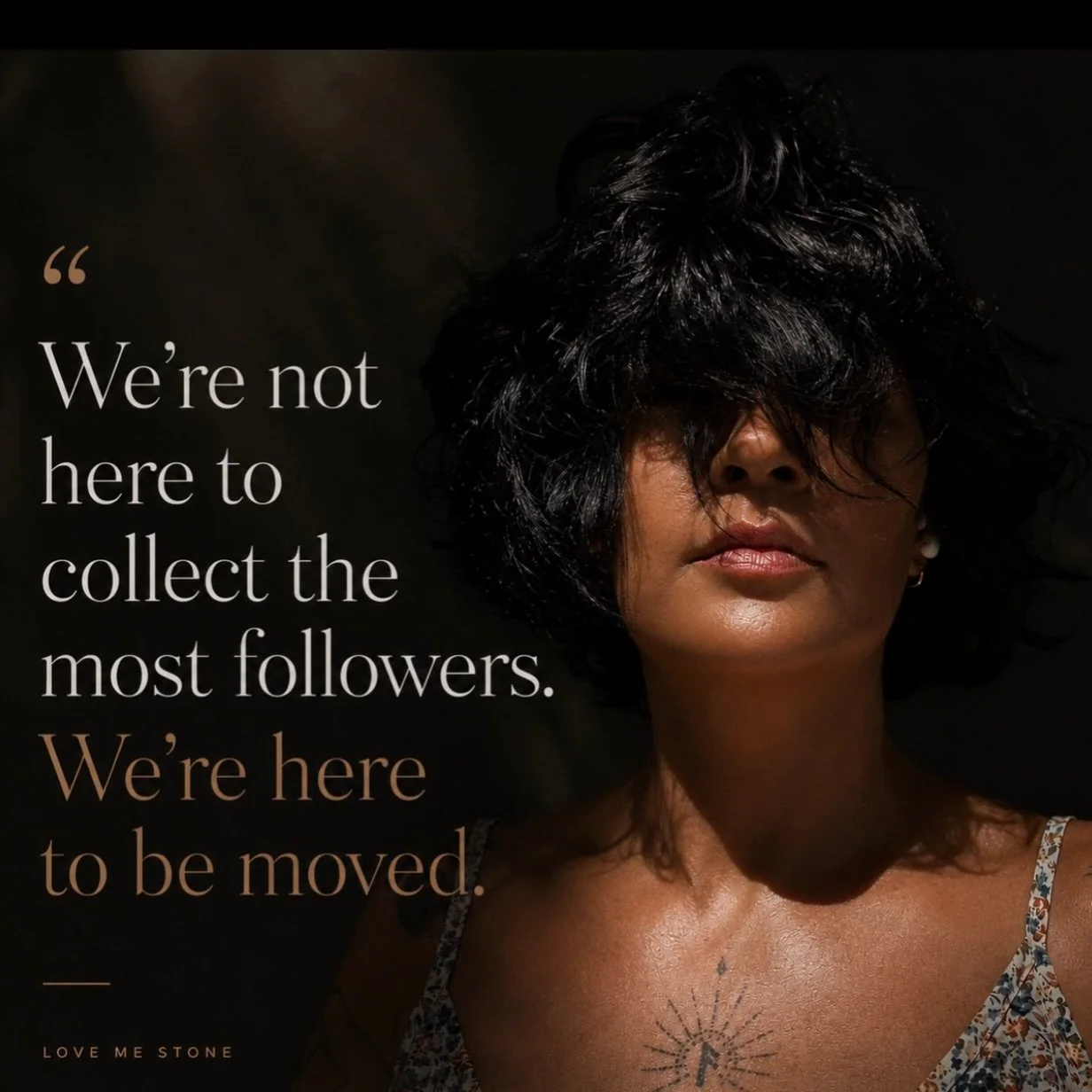 We&rsquo;re not here to collect followers.

We&rsquo;re here to be moved.

By wild love.
By desire.
By beautiful words.
By oceans.
By art.
By strangers who become friends.
By ordinary Tuesdays that somehow become unforgettable.

That&rsquo;s what Lov