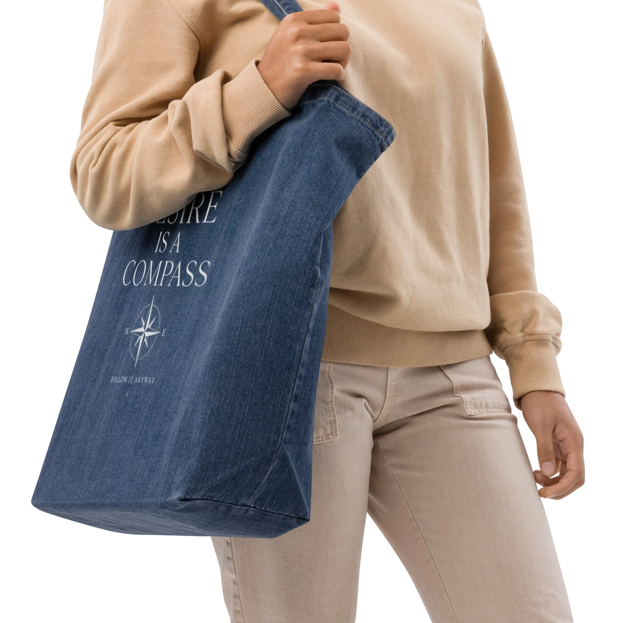 Desire is a Compass Organic Denim Tote Bag