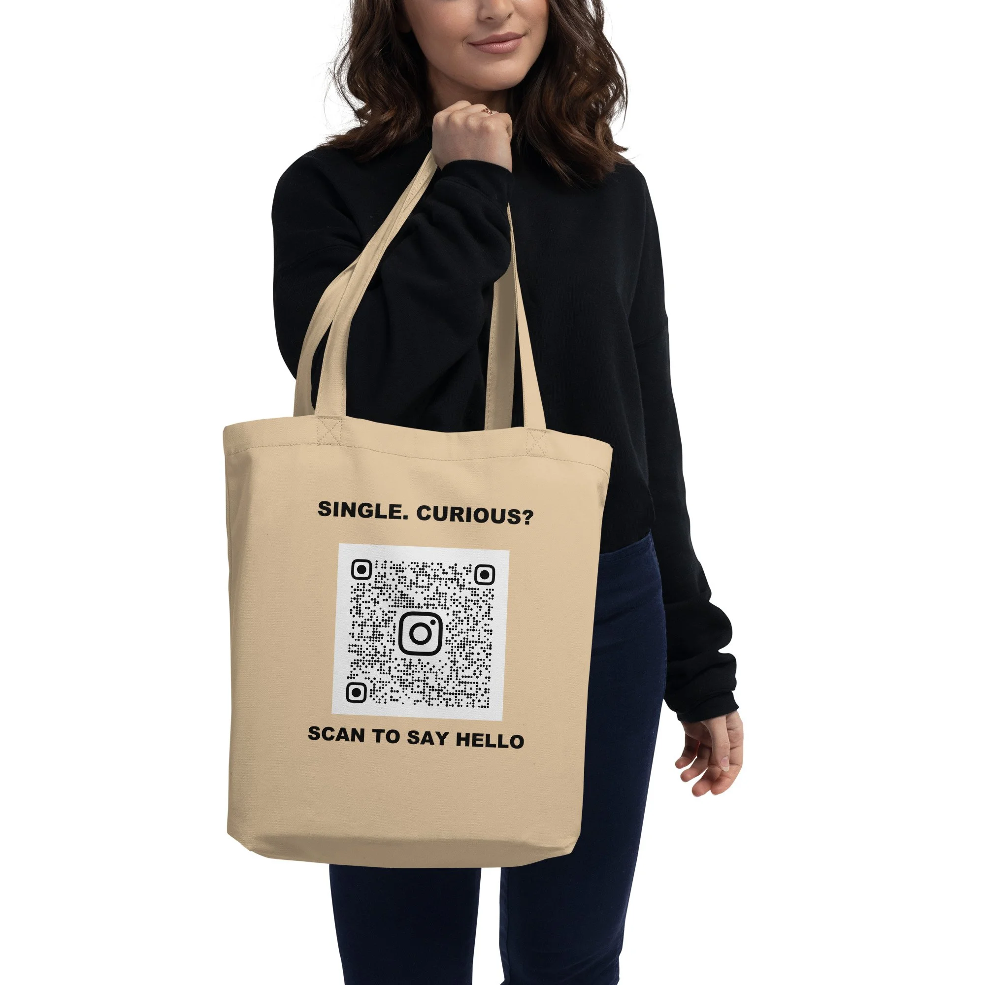 Single. Curious? — Personalized QR Code Eco Tote Bag