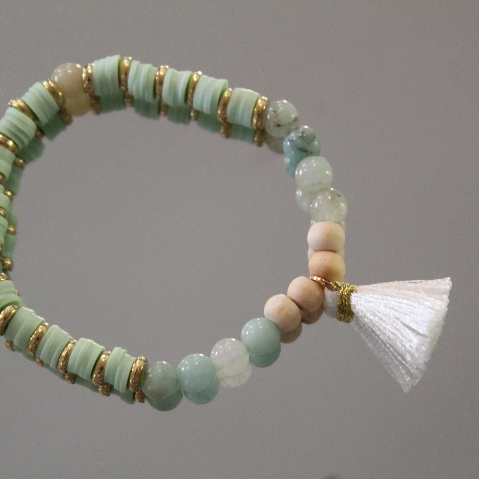 Seafoam Tassel Beaded Bracelet