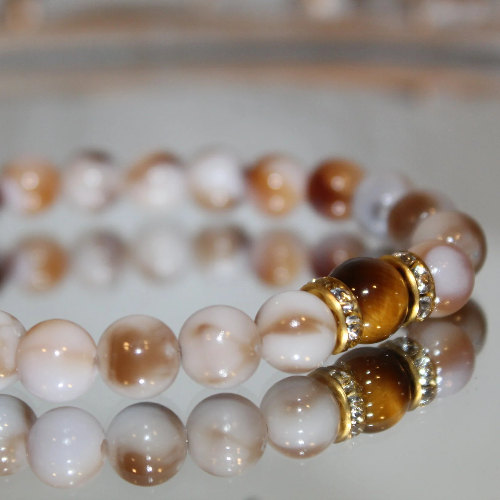 Golden Earth Beaded Bracelet · Real Tiger’s Eye Stretch Bracelet with Gold Accents