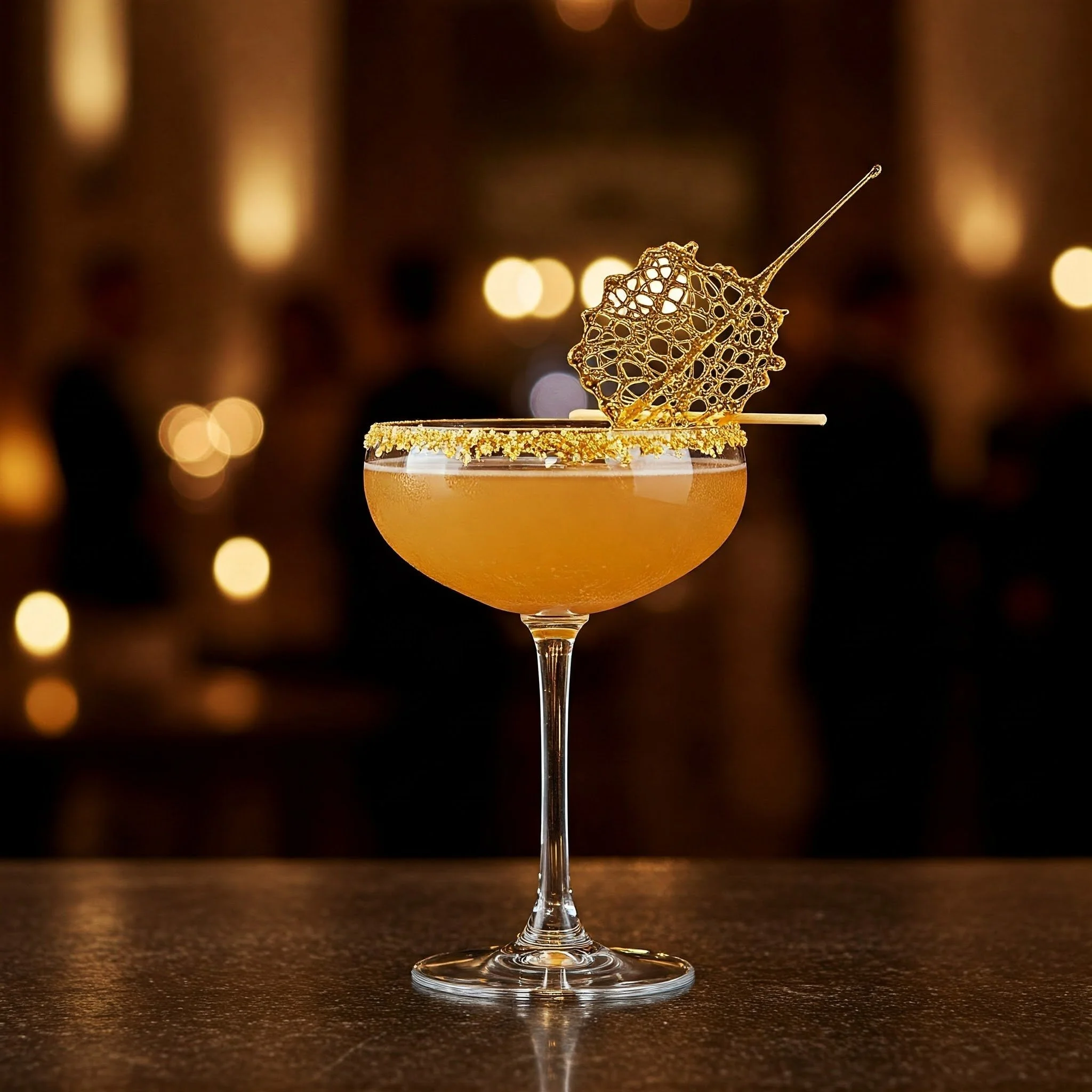 Stunning cocktail with extravagant gold garnish