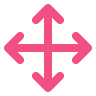 Pink four-way directional arrow icon on a transparent background