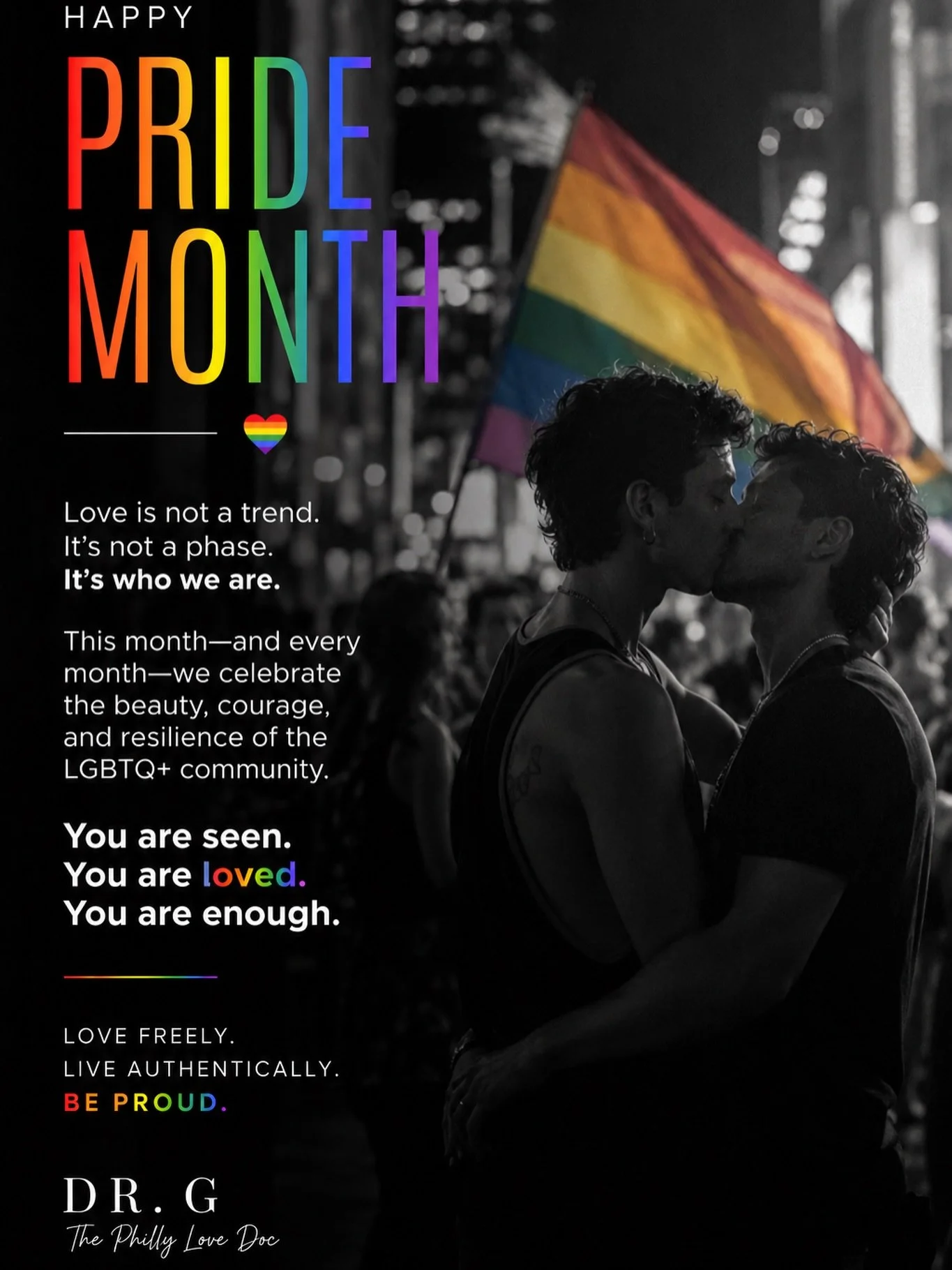 Happy Pride Month 🌈

Love is not a trend.
It&rsquo;s not a phase.
It&rsquo;s not up for debate.

It is the courage to live authentically.
The freedom to be fully seen.
The right to love openly and without apology.

This month, we celebrate the beaut