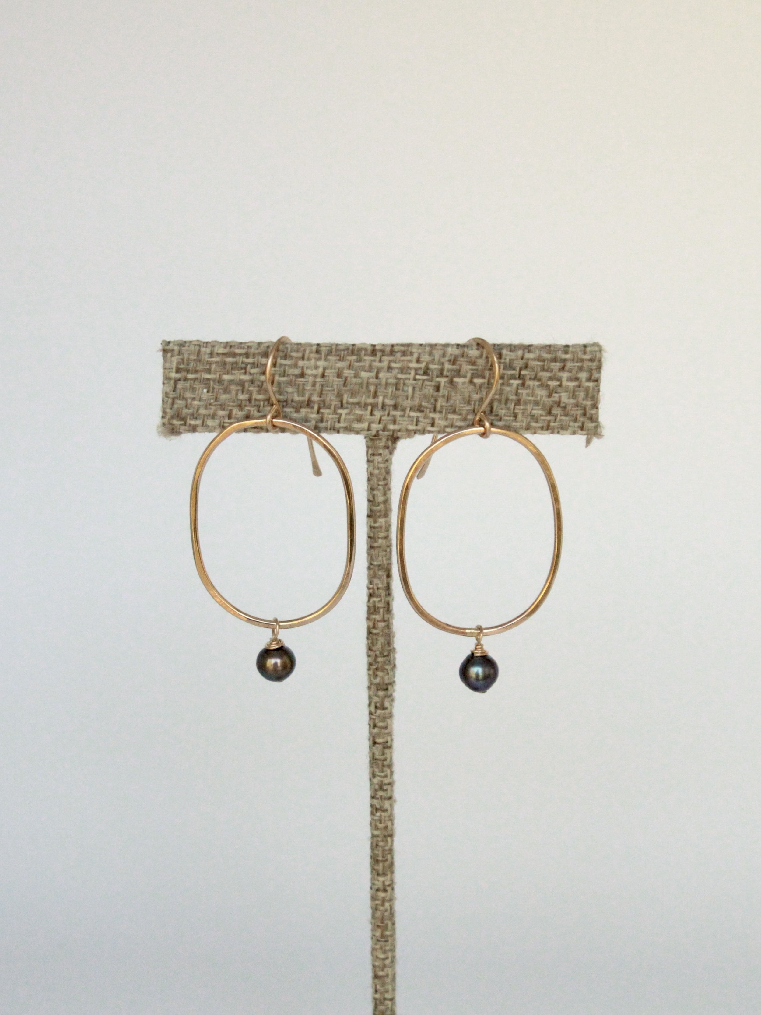 14k Gold Filled Oval Hoop with Blue Pearls